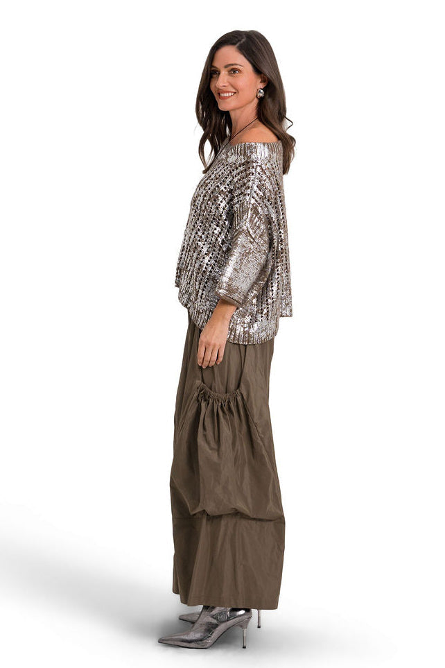 Cotton Metallic Crochet Boatneck Sweater