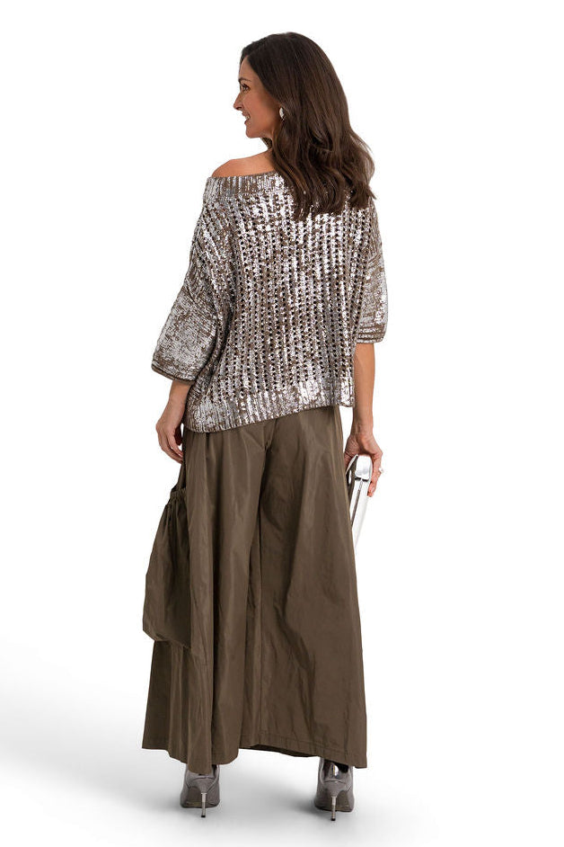 Cotton Metallic Crochet Boatneck Sweater