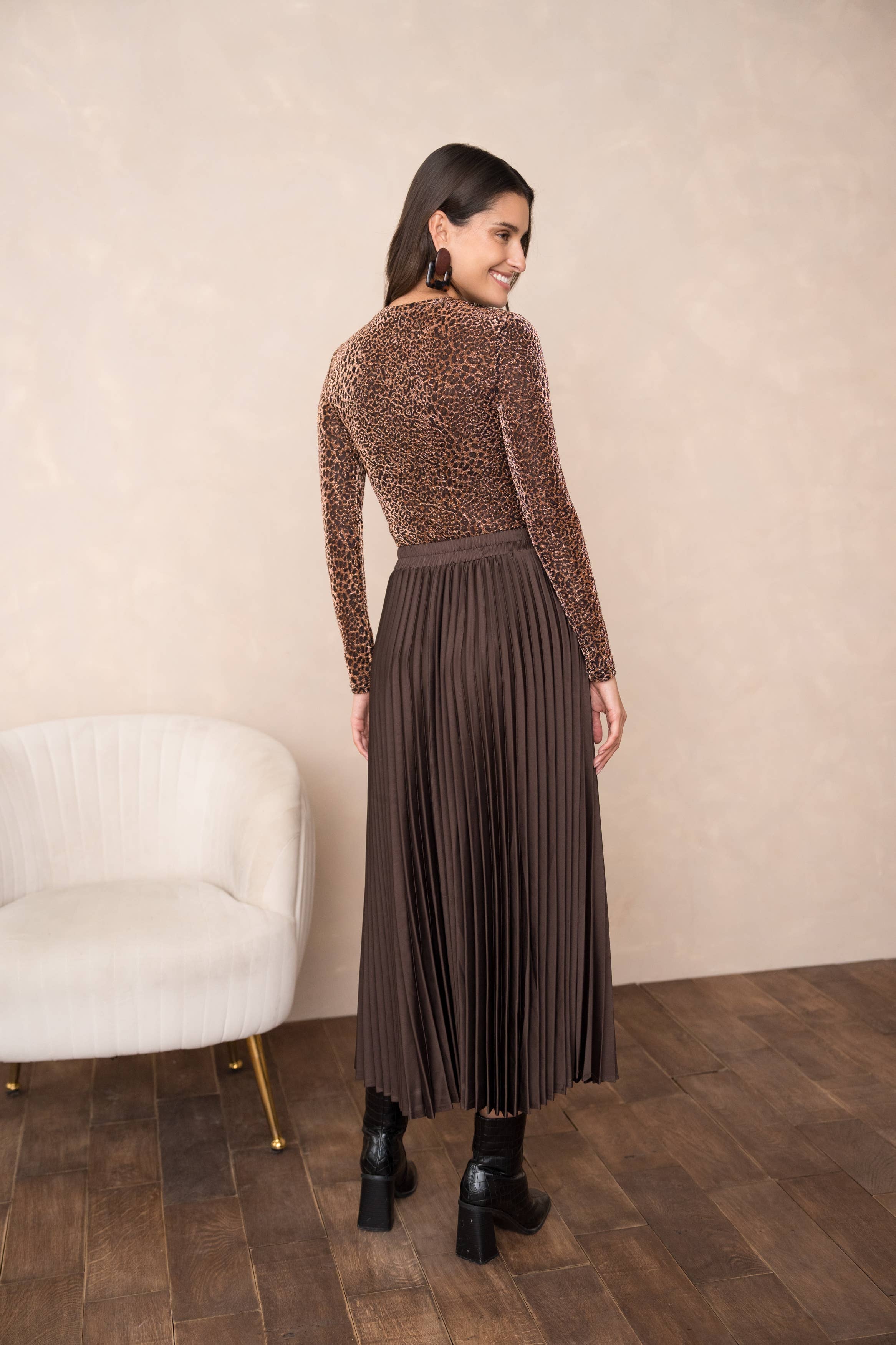 Rosali Solid Satin Pleated Skirt