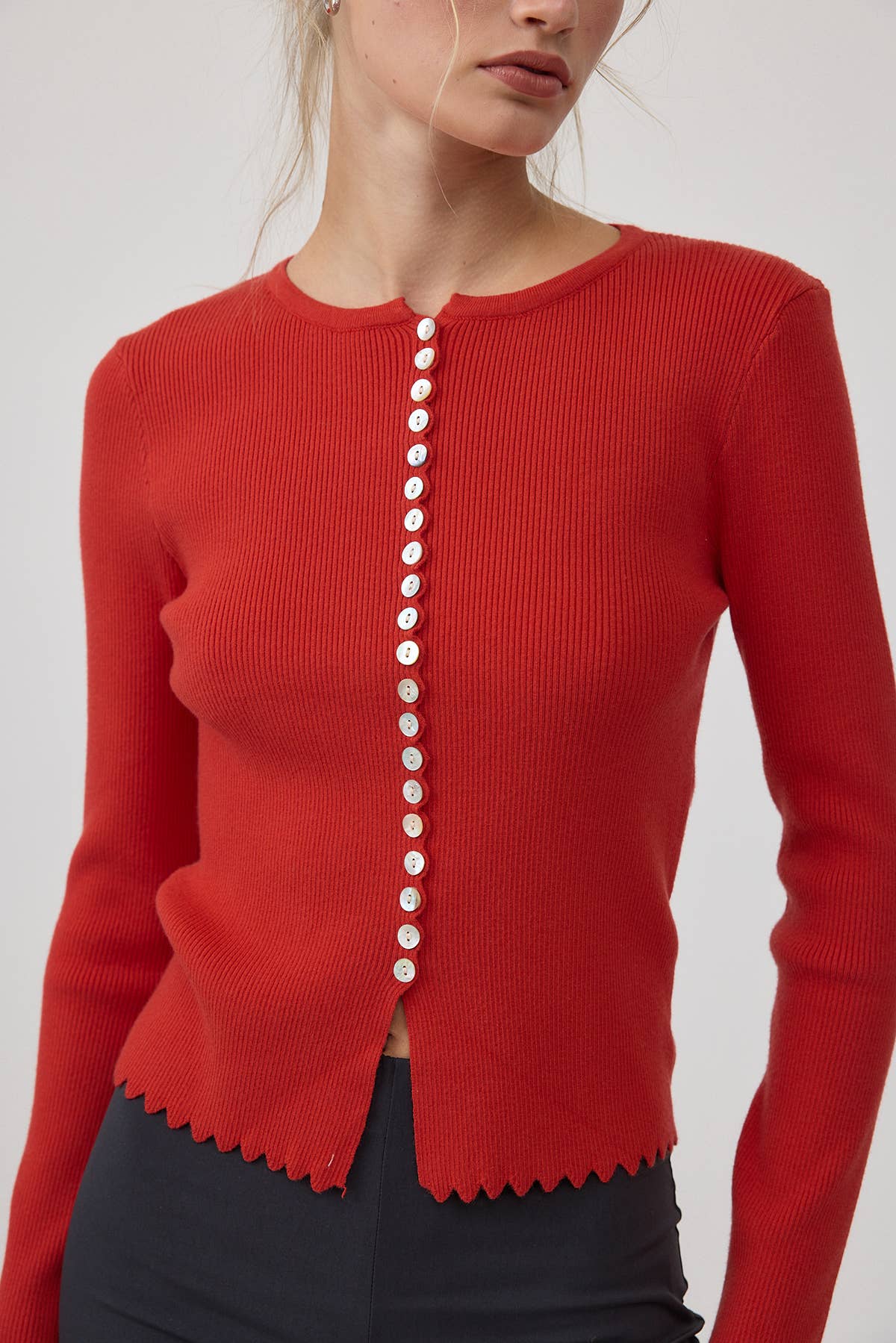 Karla Button Ribbed Knit Cardigan
