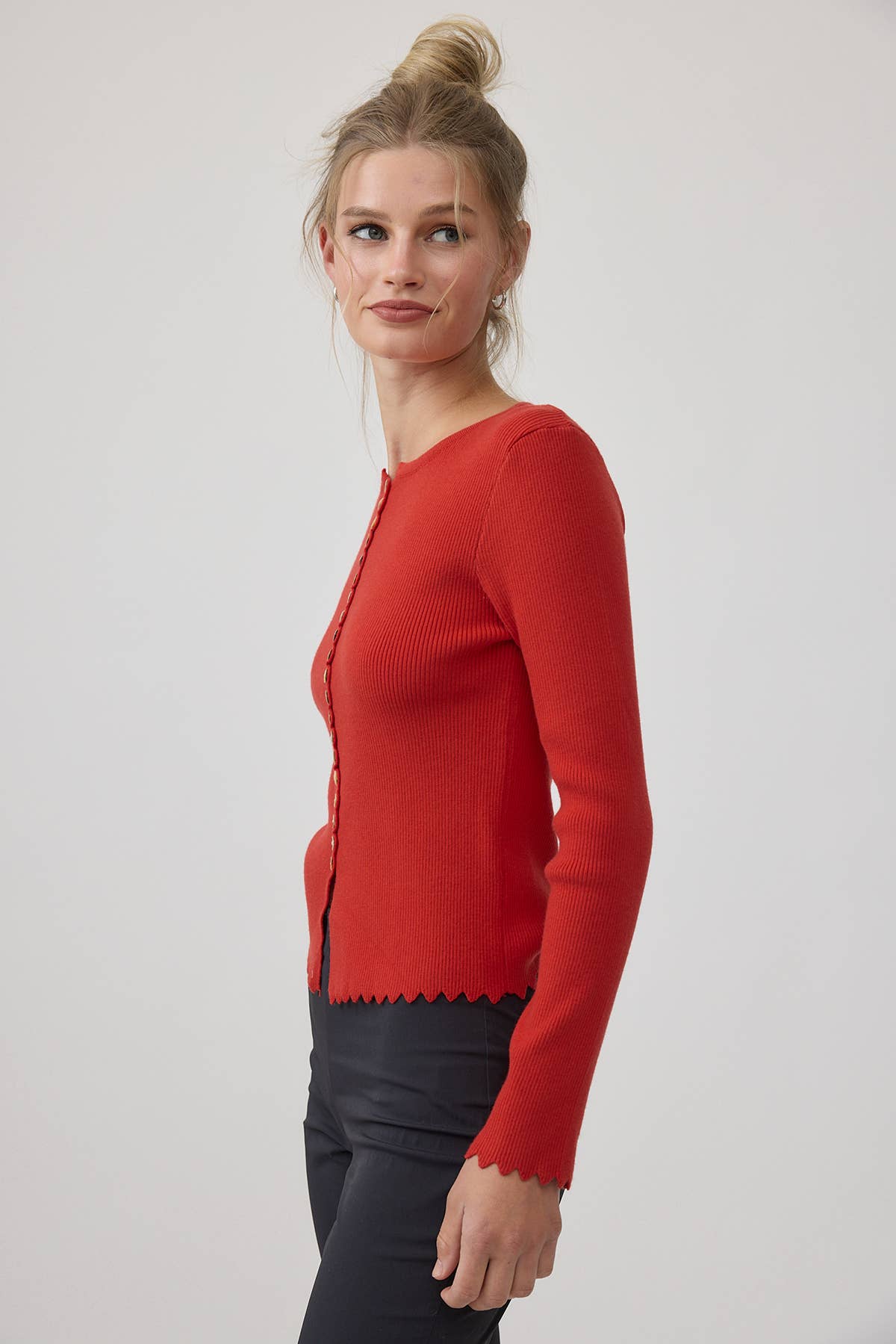 Karla Button Ribbed Knit Cardigan