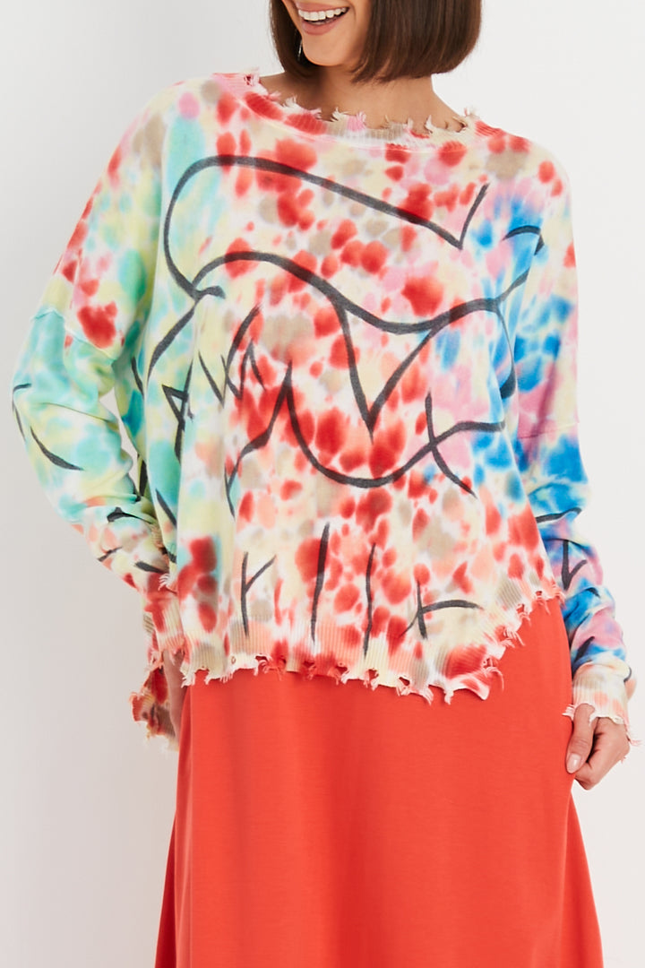 Pima Cotton Graffiti Crewneck Sweater