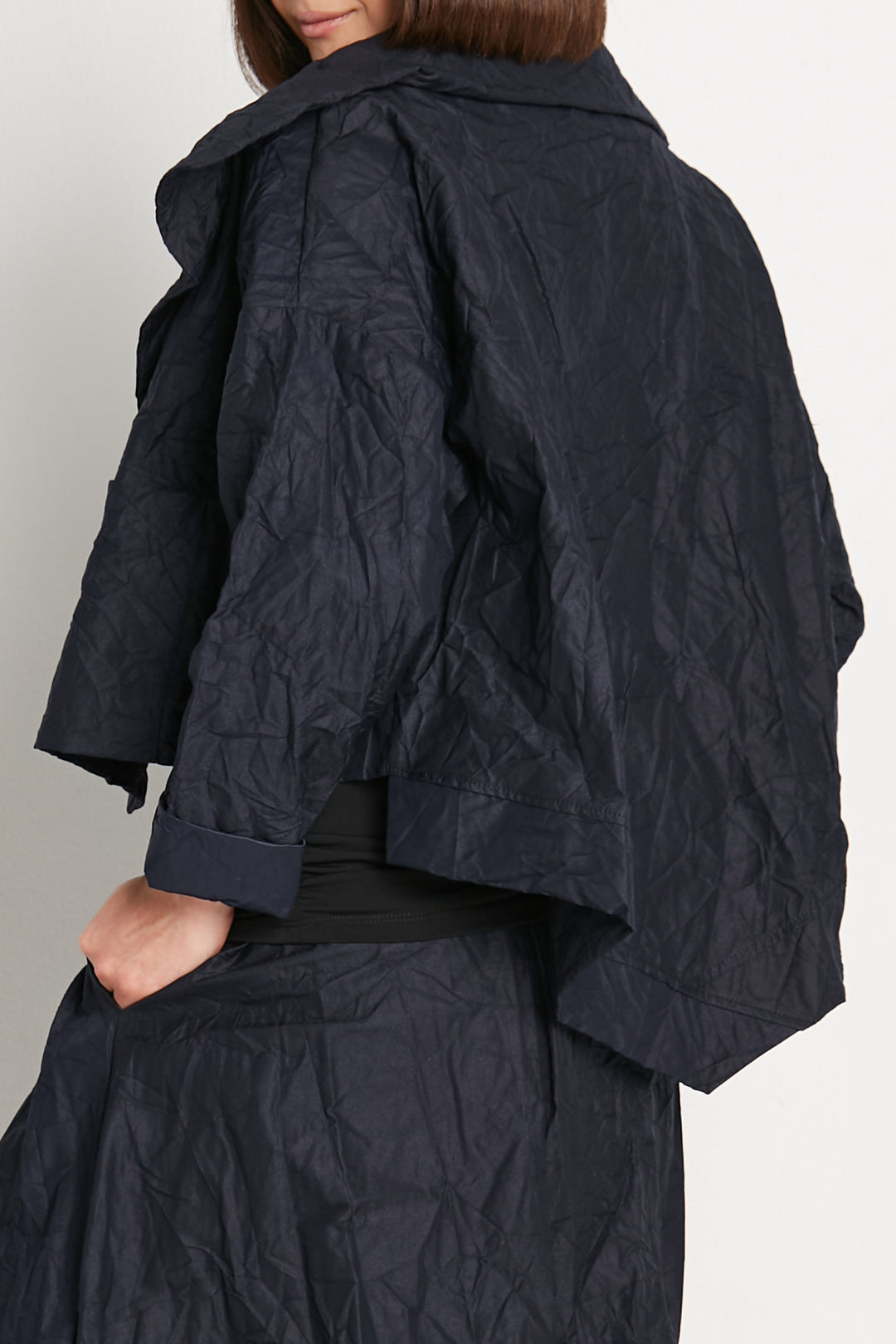 Nylon Cropped Asymmetrical Jacket