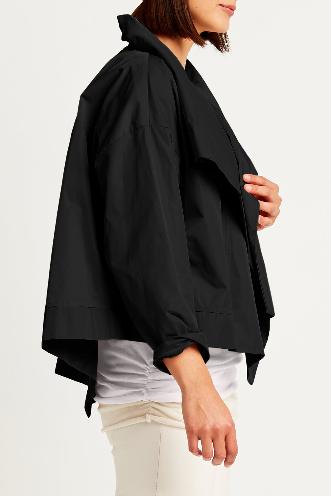 Nylon Cropped Asymmetrical Jacket