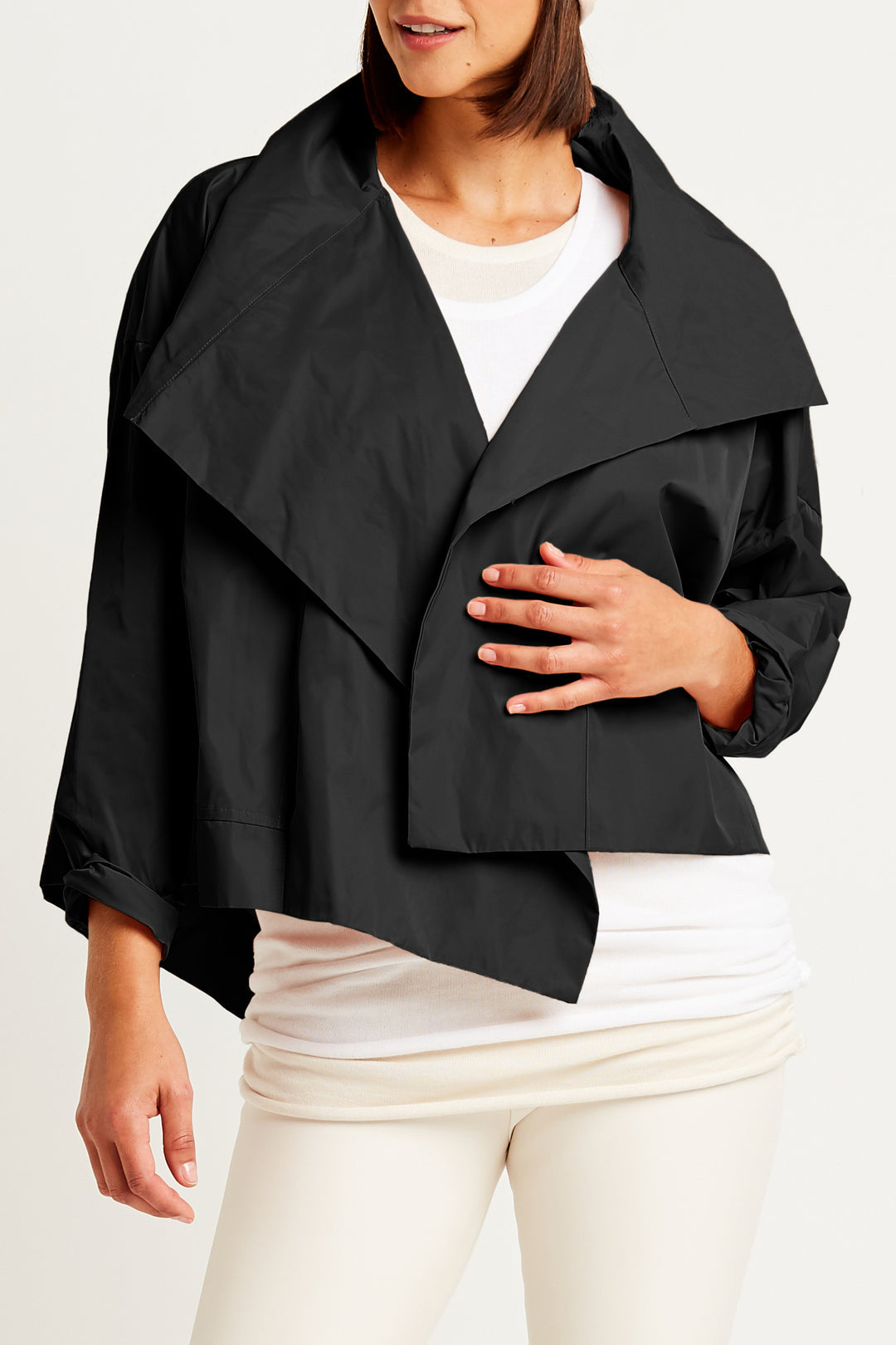 Nylon Cropped Asymmetrical Jacket