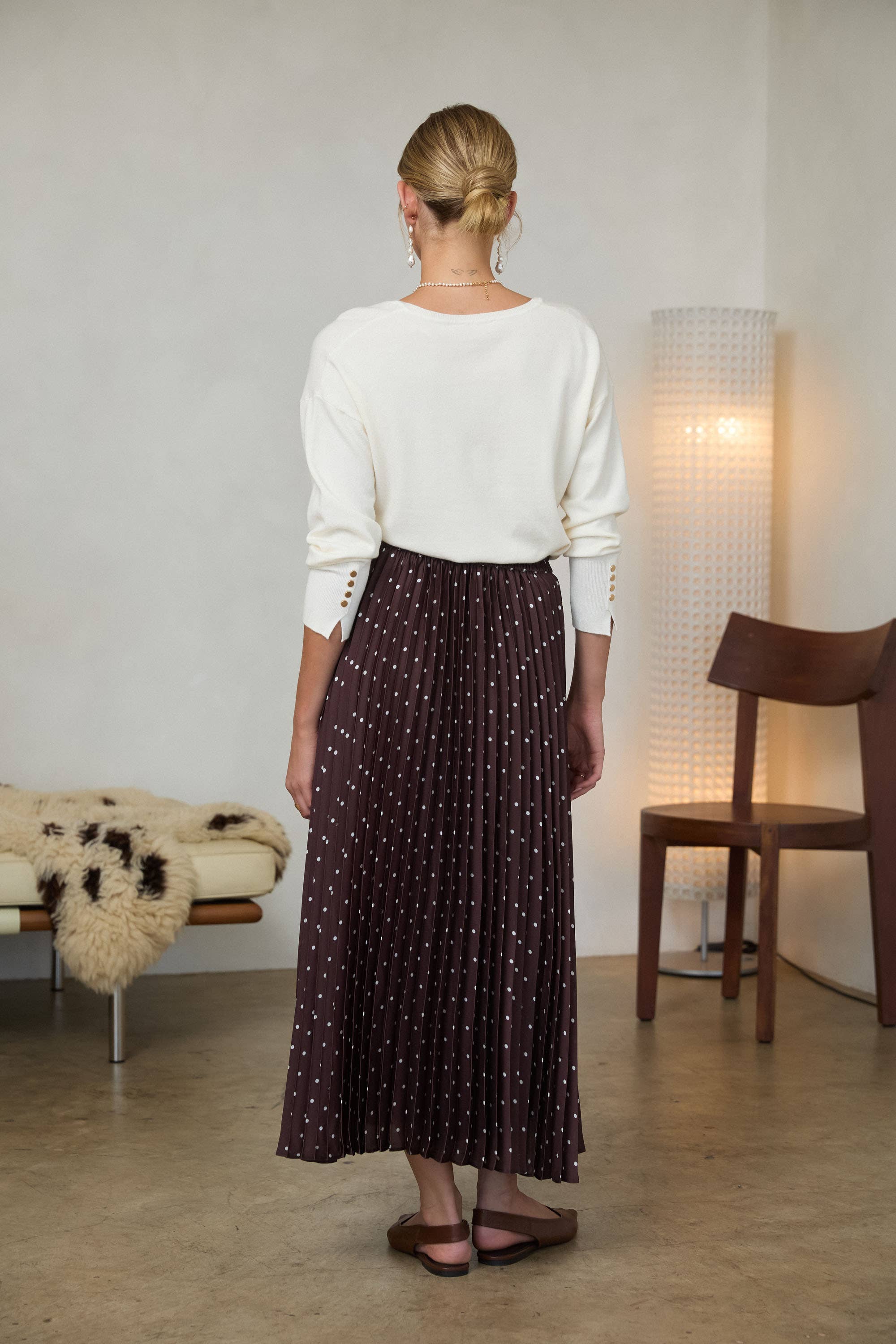 Gina Polka Dot Satin Pleated Skirt