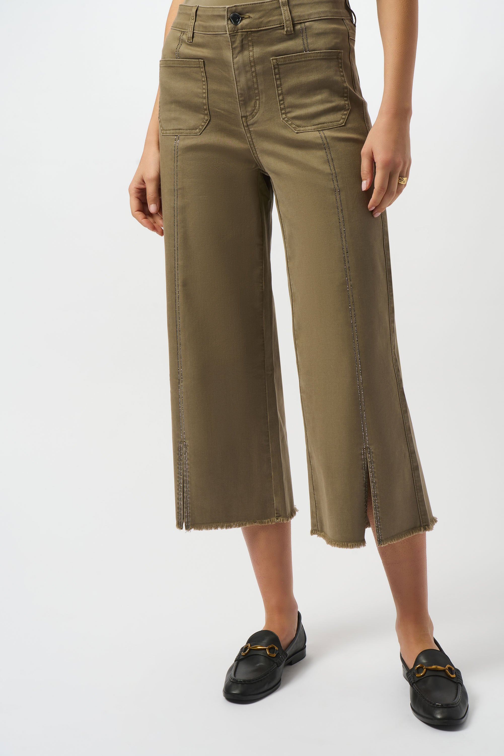 Culotte Jeans With Embellished Front Seam