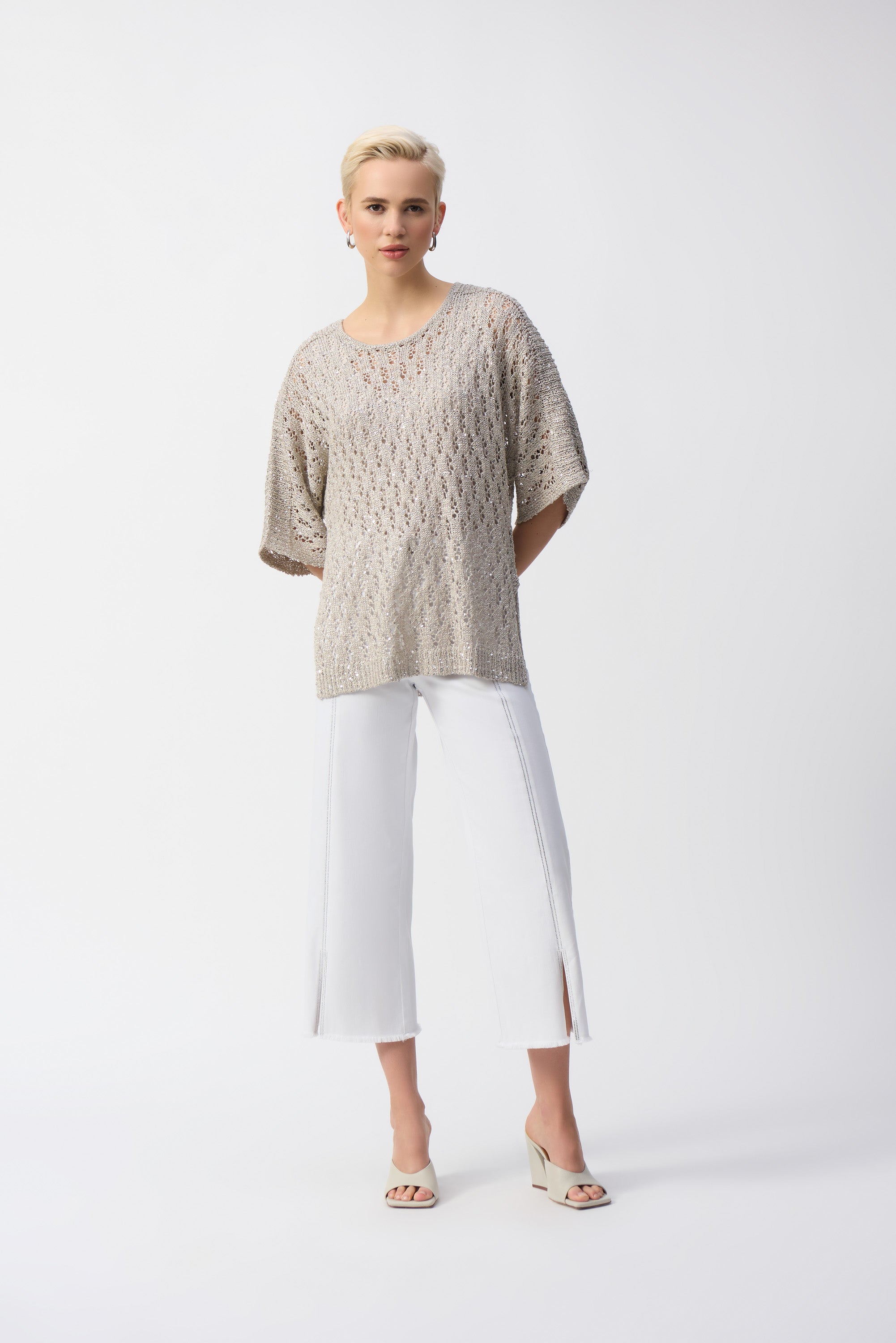 Pointelle Sweater Sequined Pullover