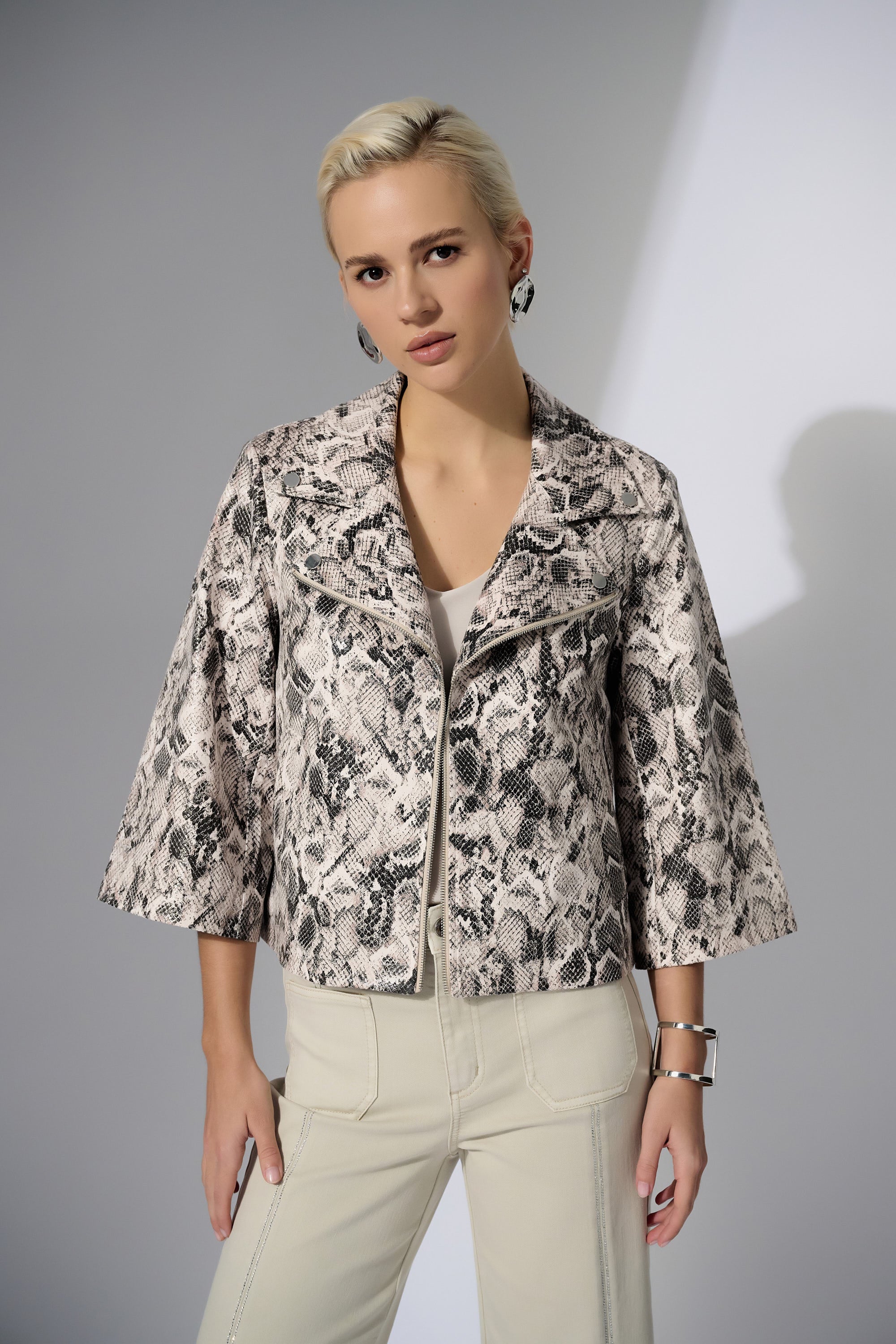 Silky Knit Python Print Swing Jacket