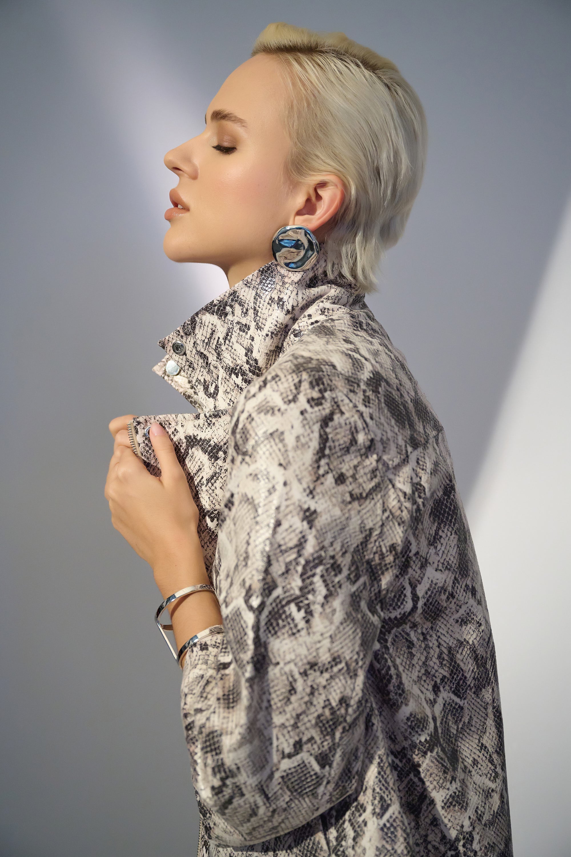 Silky Knit Python Print Swing Jacket