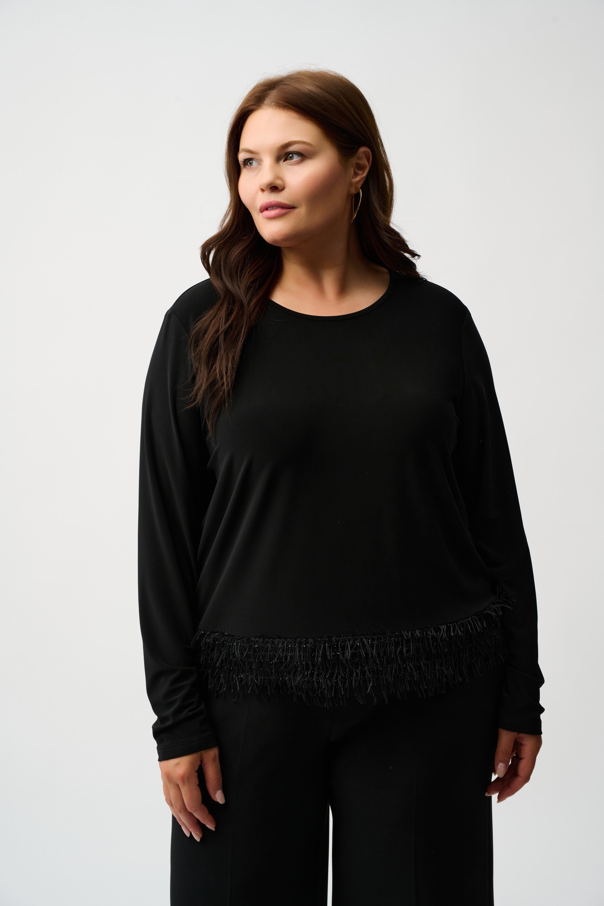 Silky Knit Top with Novelty Fringe Hem