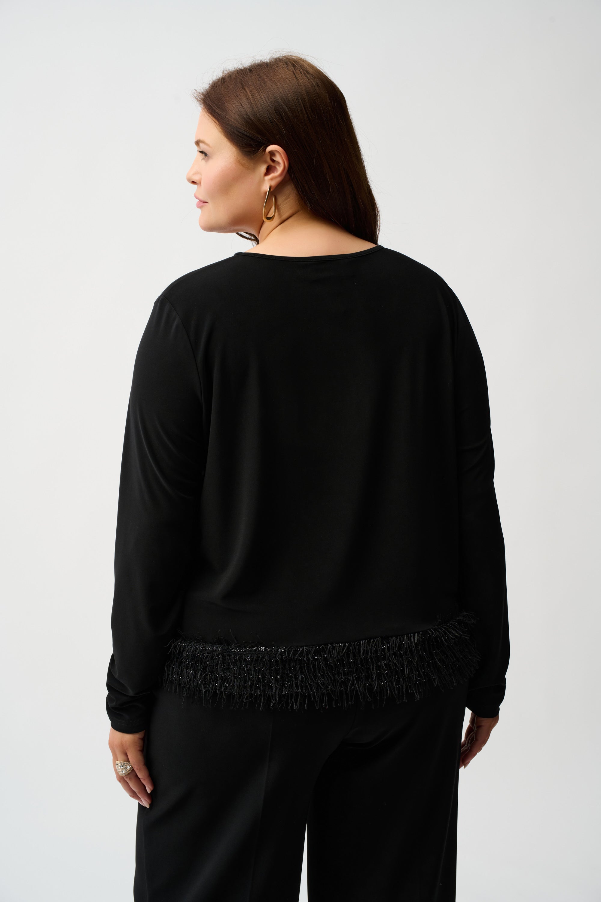 Silky Knit Top with Novelty Fringe Hem
