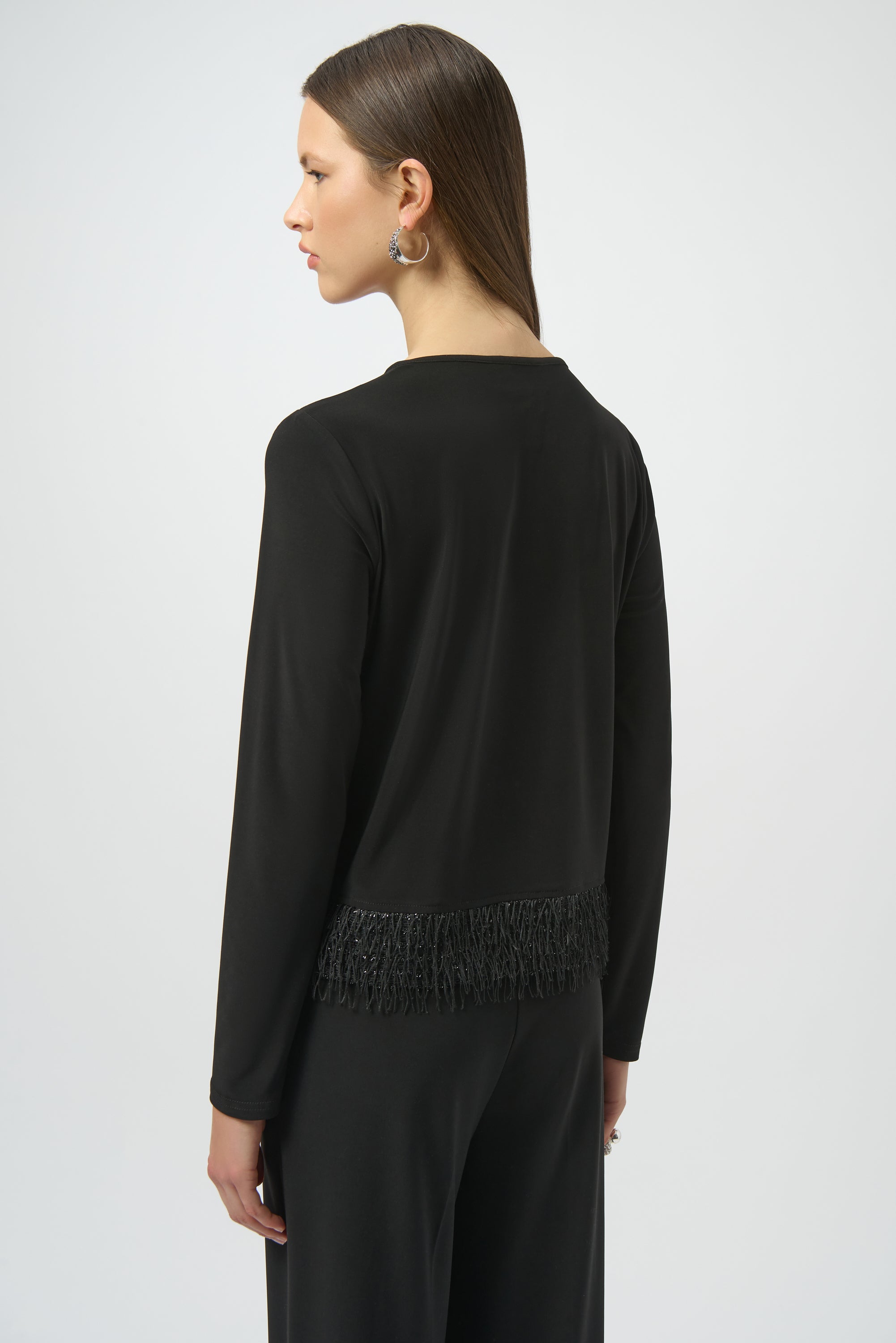 Silky Knit Top with Novelty Fringe Hem