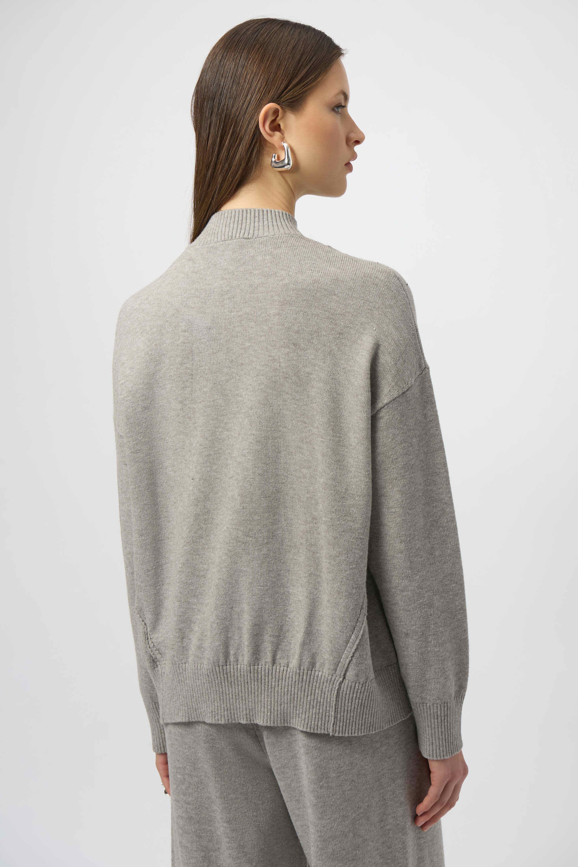 Sweater Knit Mock Neck Pullover with Rhinestones