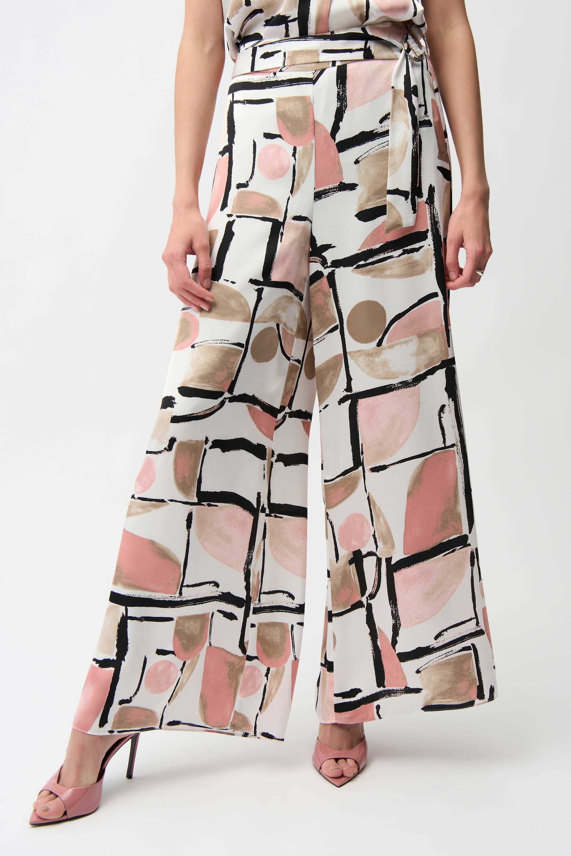Recycled Satin Abstract Print Wide Leg Pull-On Pants