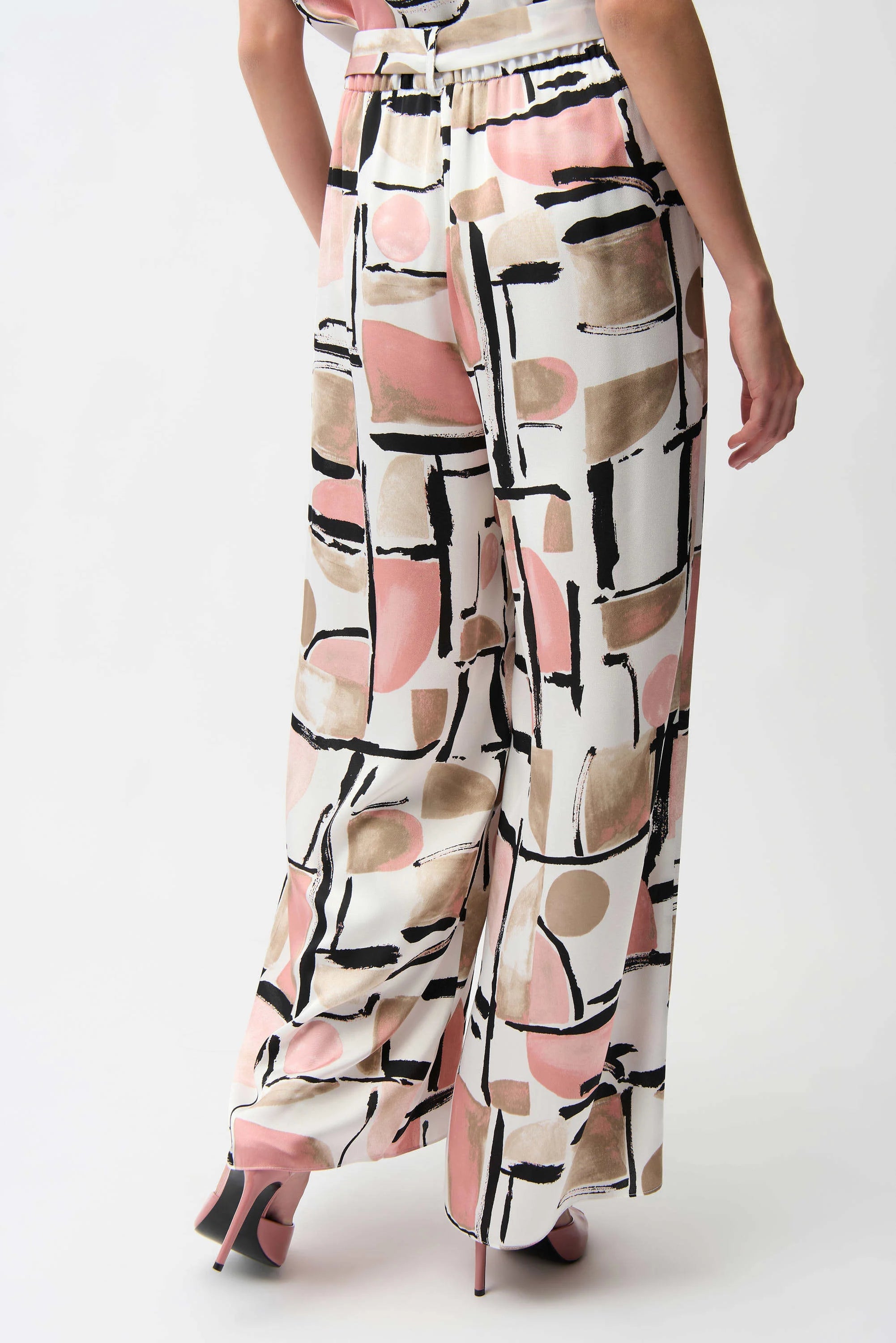 Recycled Satin Abstract Print Wide Leg Pull-On Pants