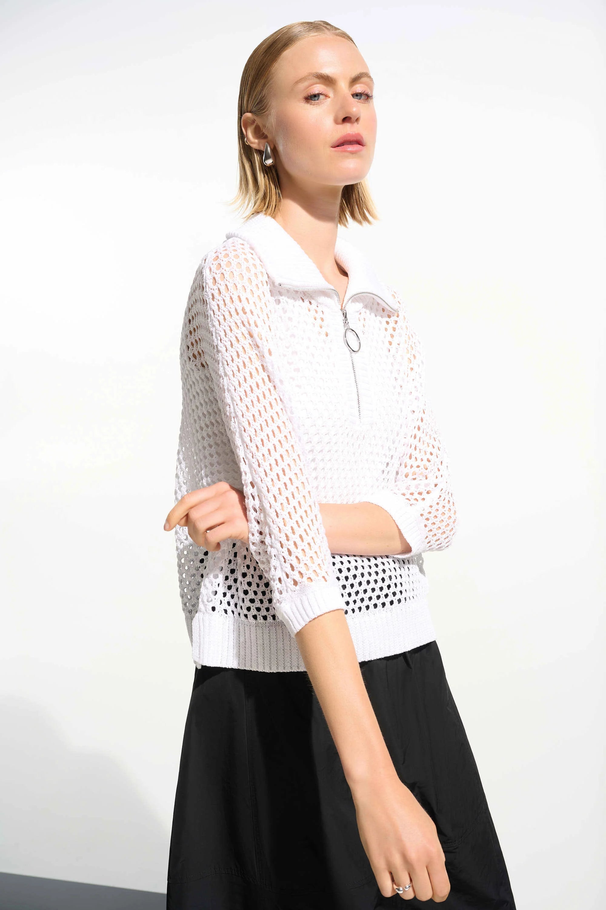 Vicscose Blend Boxy Sweater Knit With Zipped Neckline