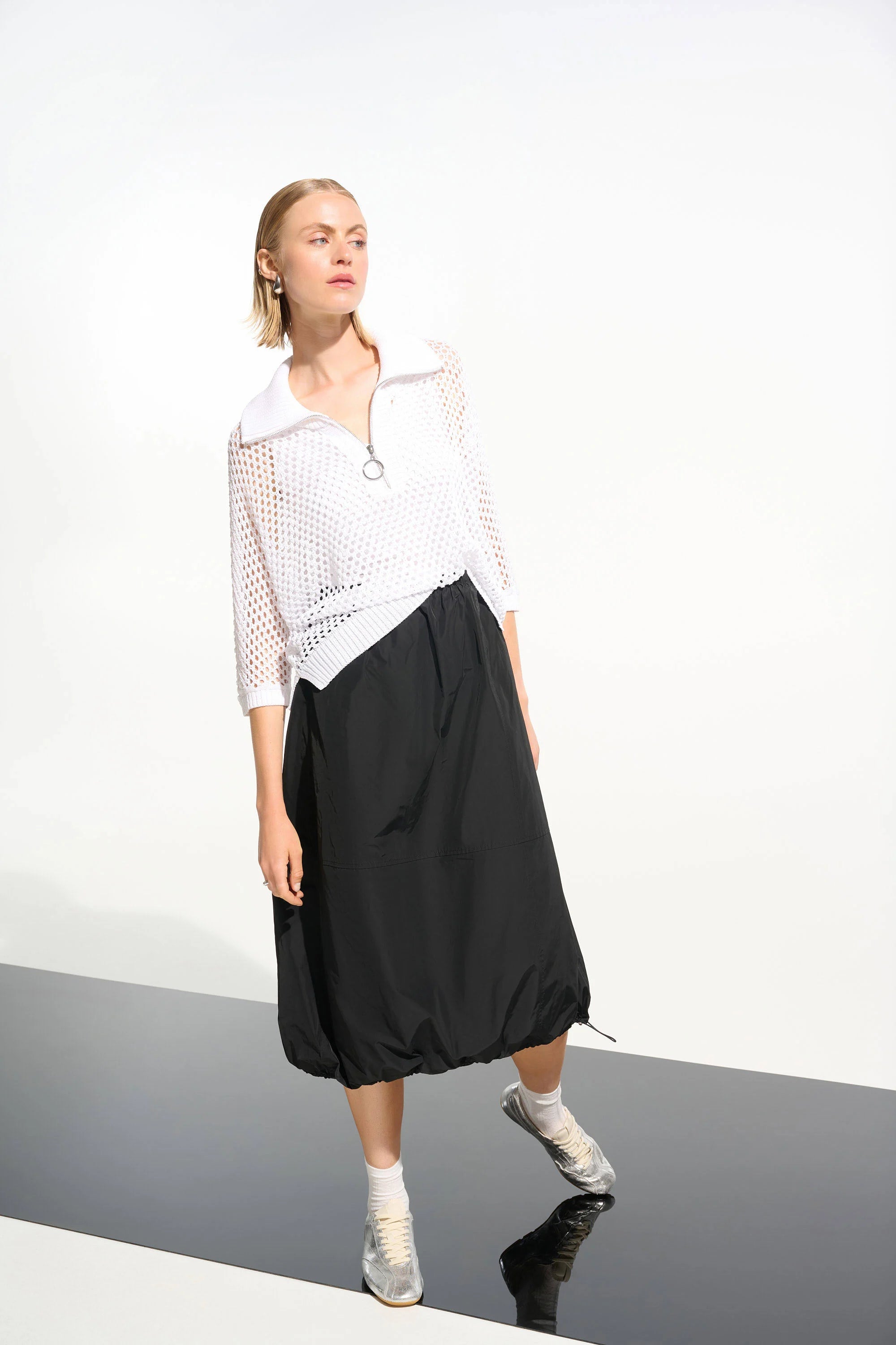 Vicscose Blend Boxy Sweater Knit With Zipped Neckline