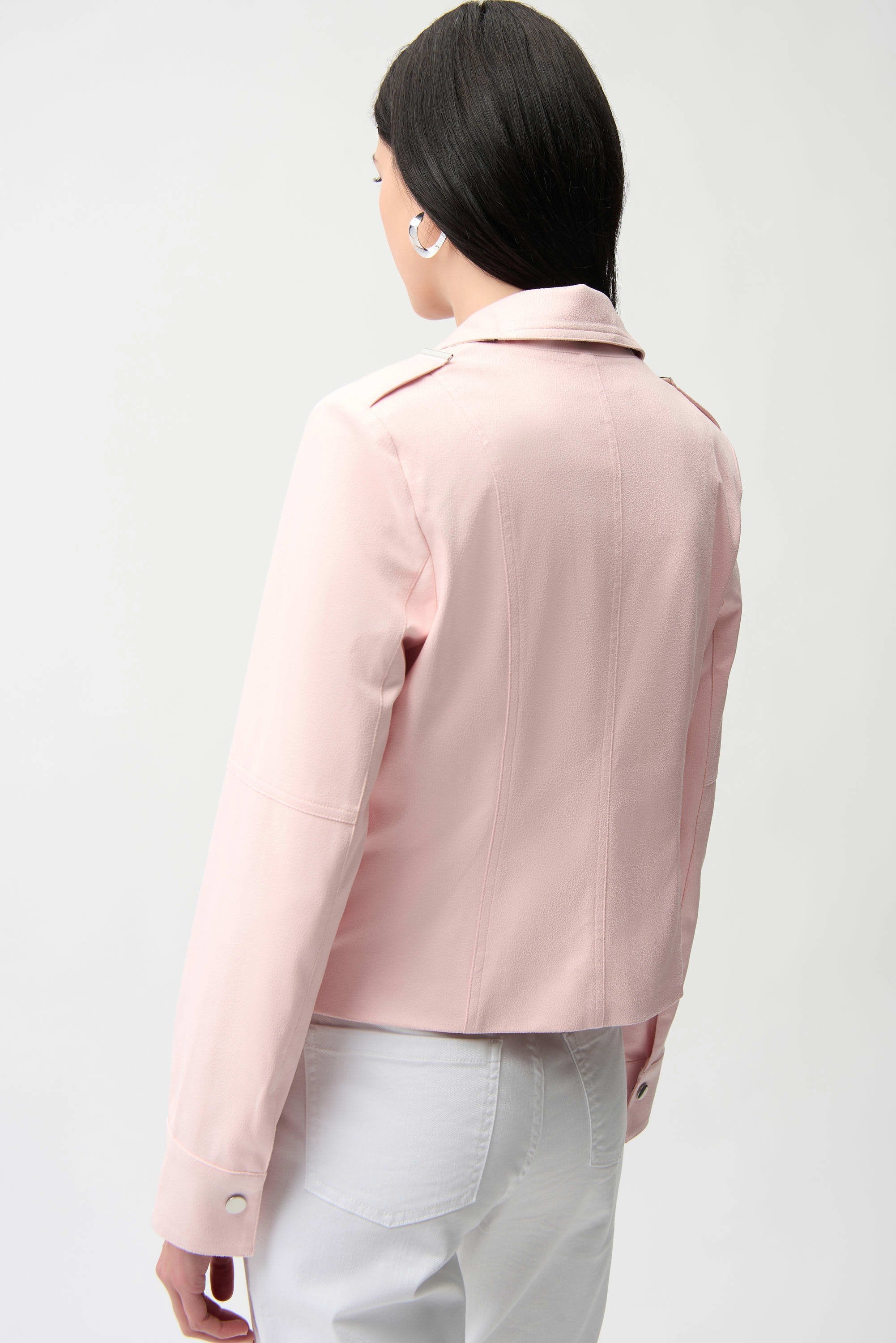 Foiled Faux Suede Fitted Jacket with Decorative Buckles