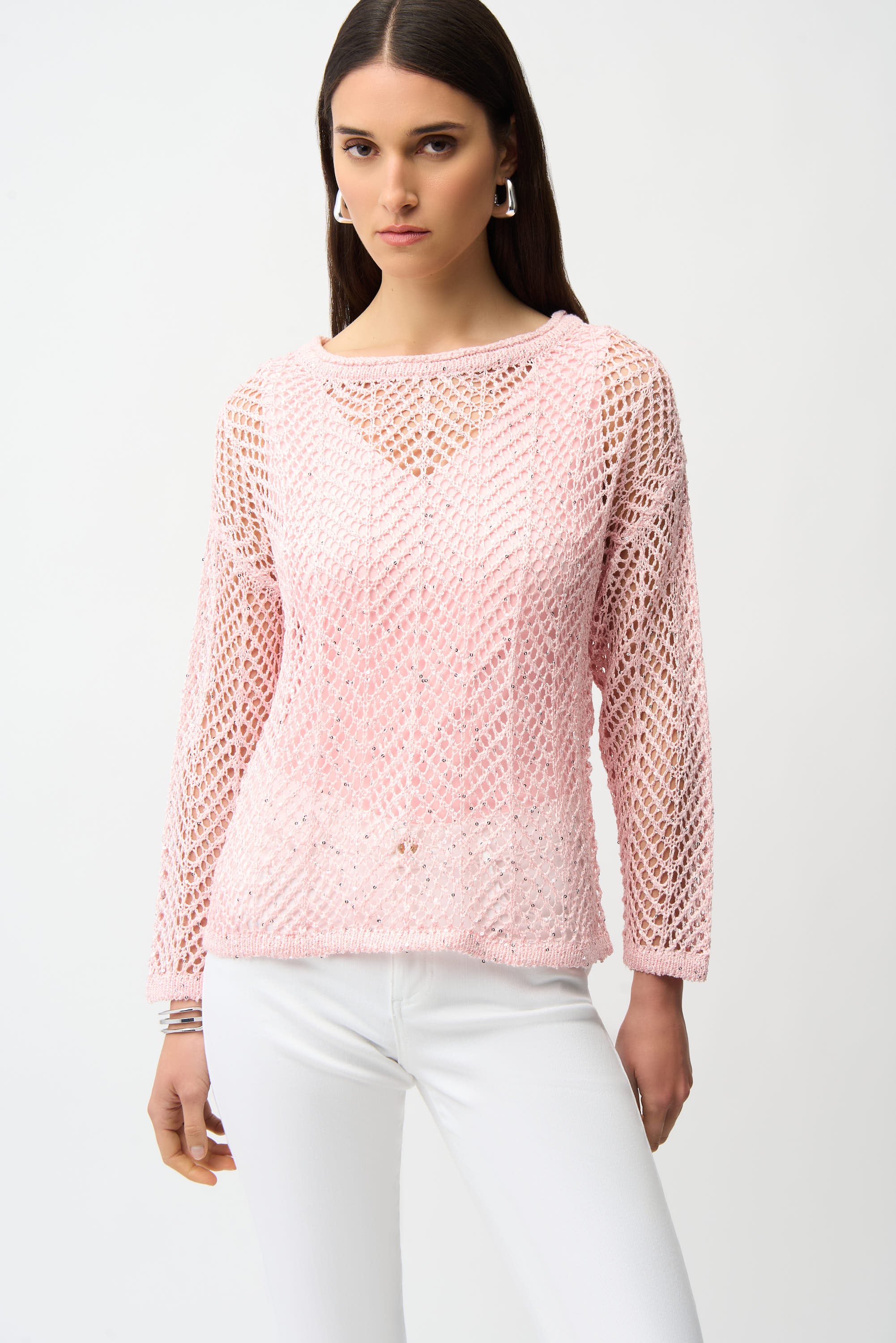 Sequins Yarn Chevron Print Sweater