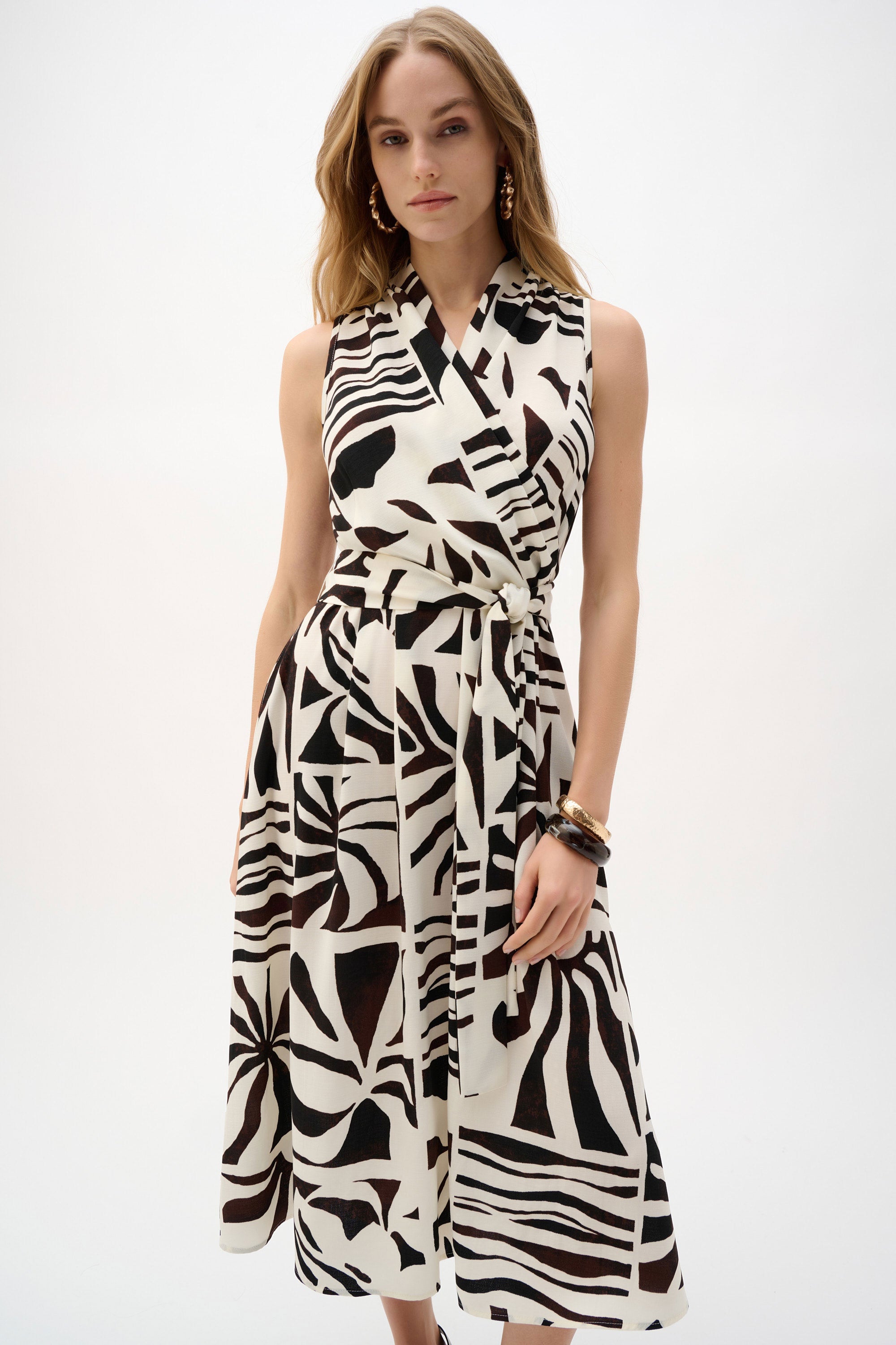 Gauze Tropical Print Fit And Flare Wrap Dress