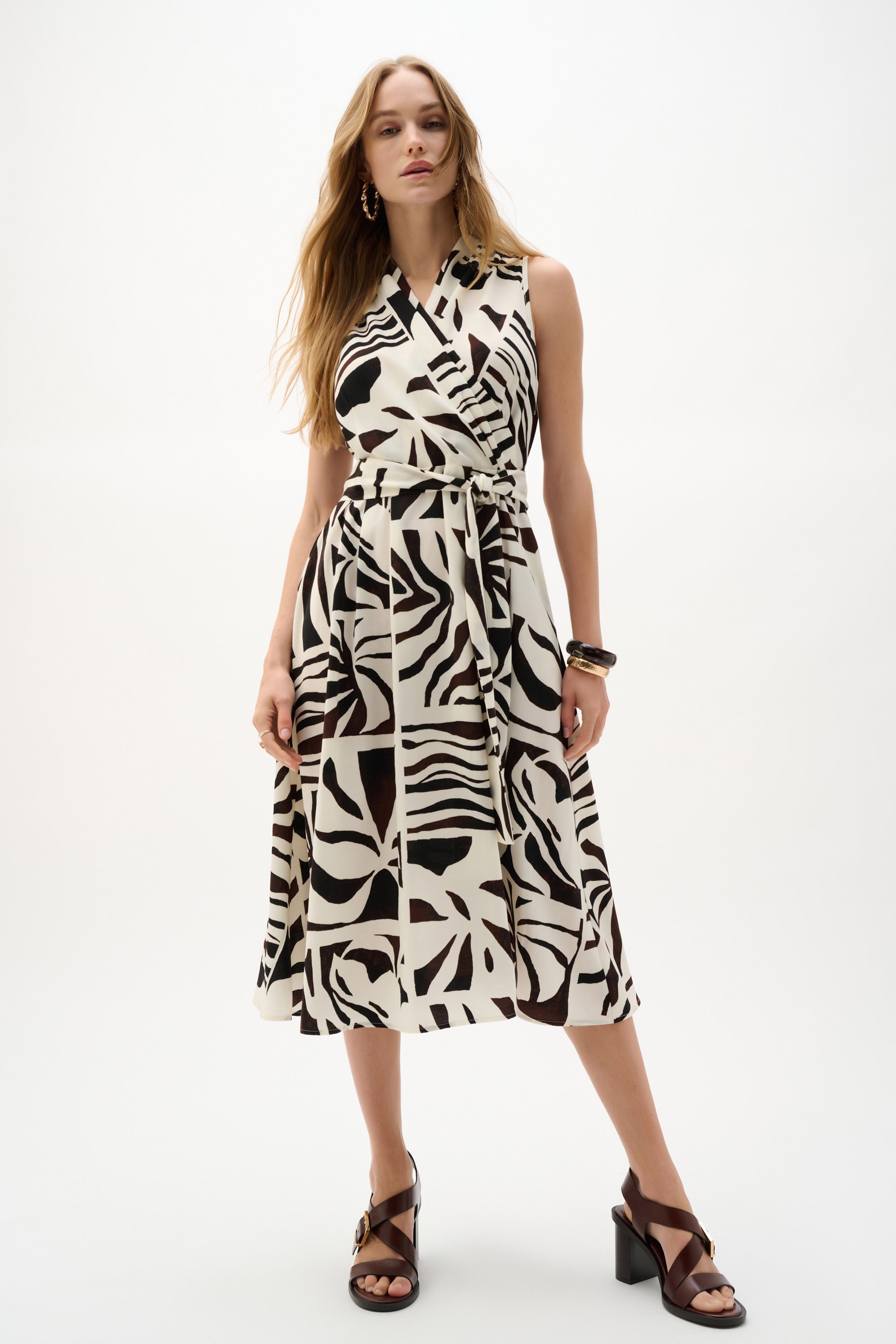 Gauze Tropical Print Fit And Flare Wrap Dress
