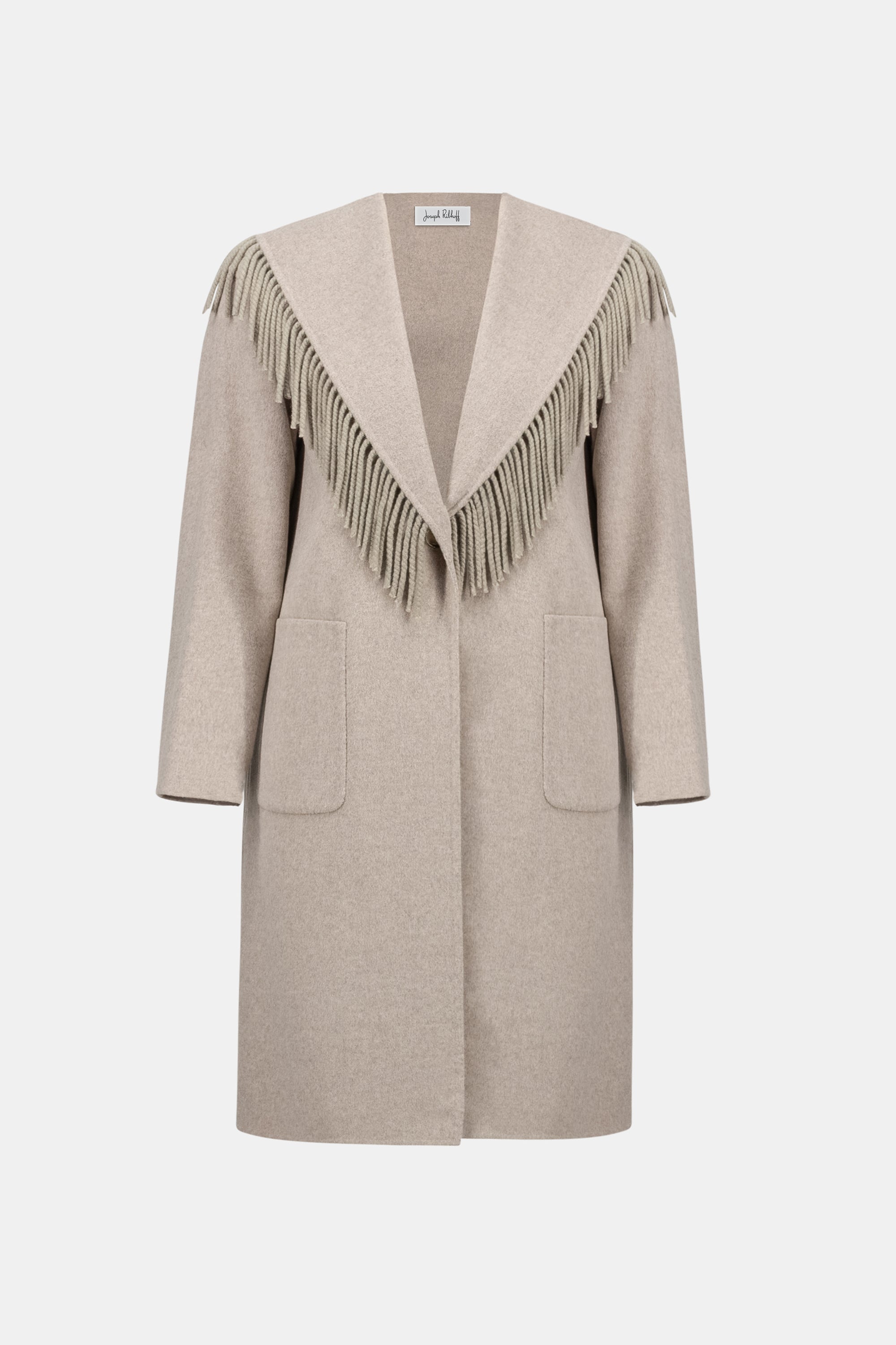 Wool Blend Shawl Collar Fringed Coat