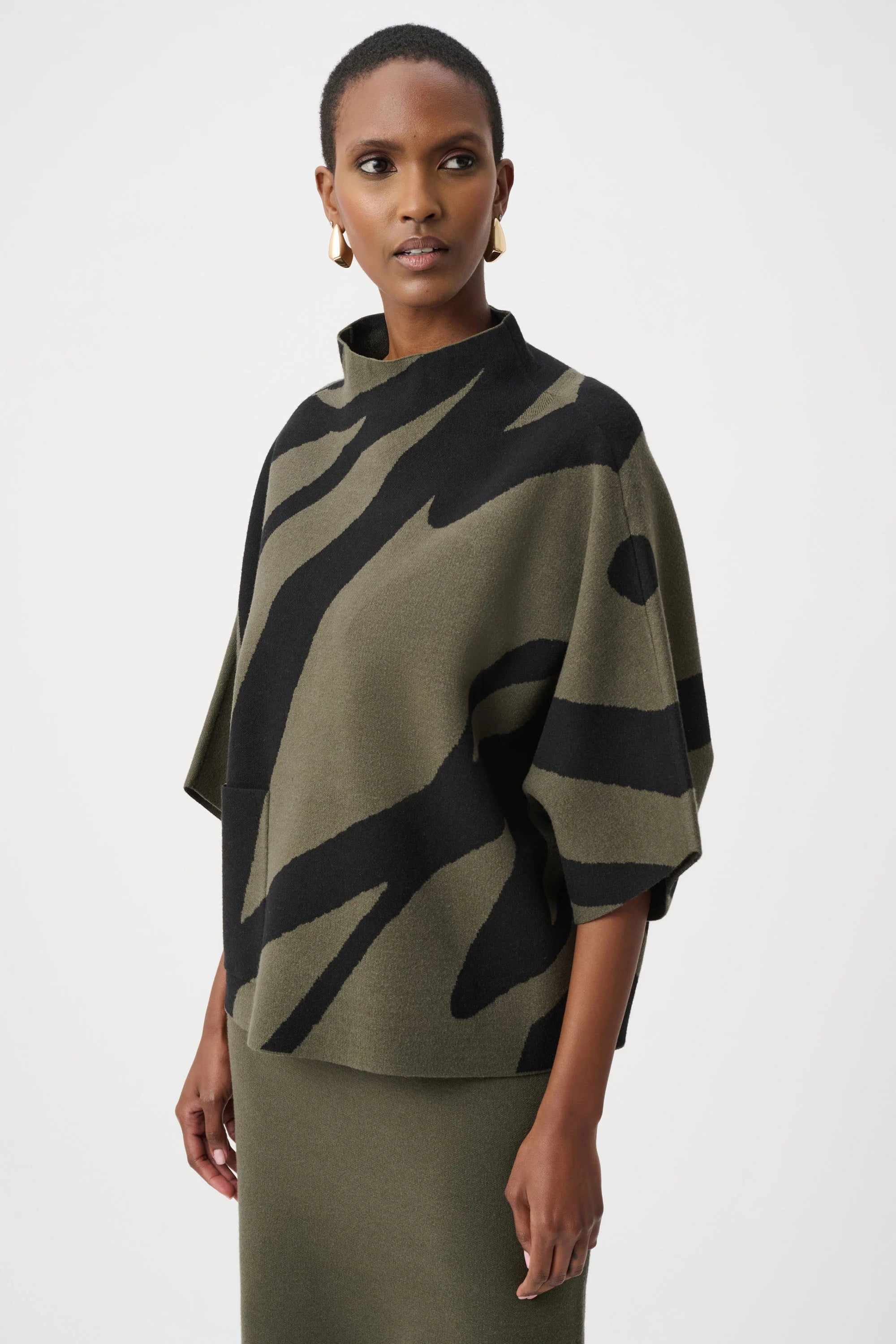 Abstract Jacquard Funnel Sweater