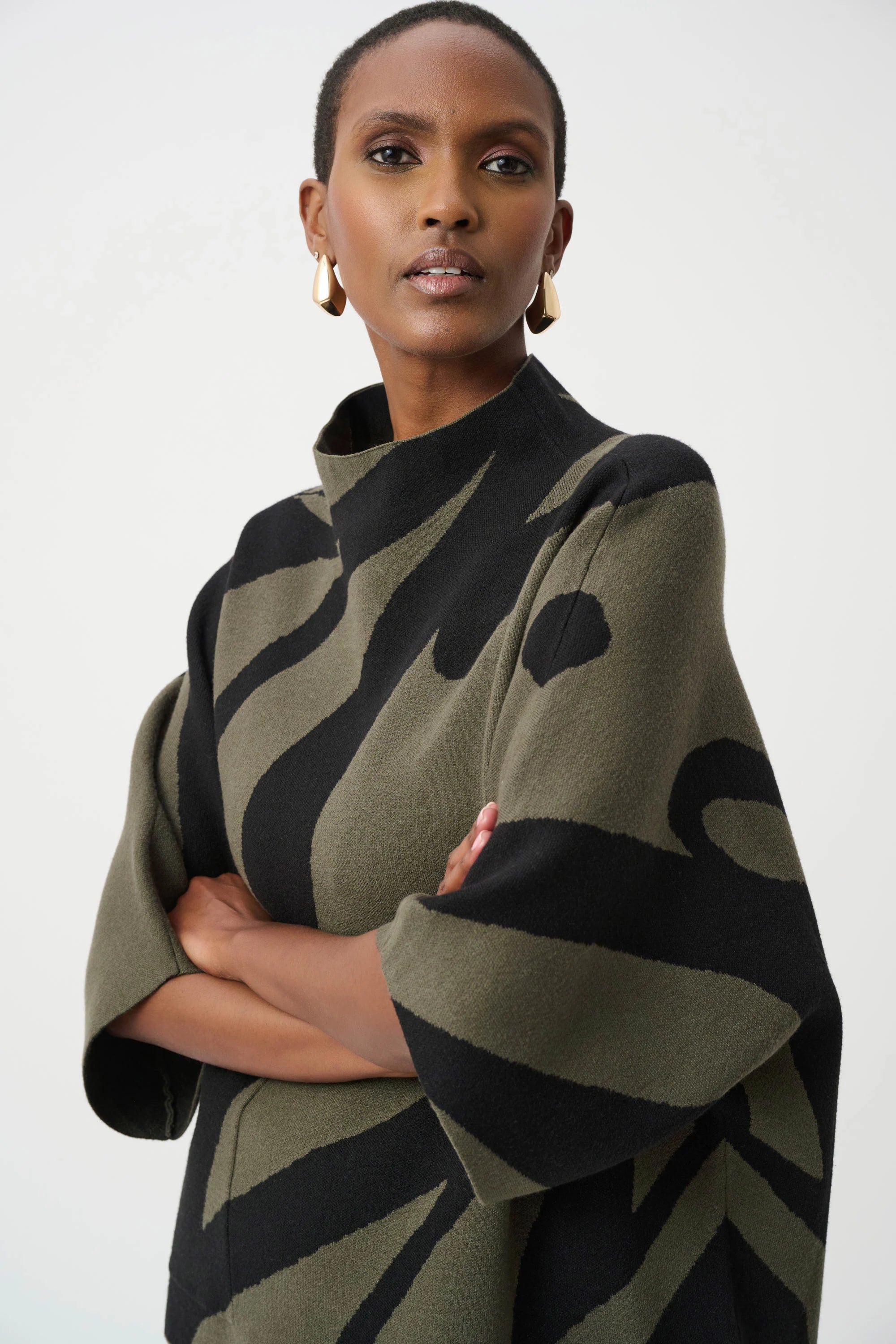 Abstract Jacquard Funnel Sweater