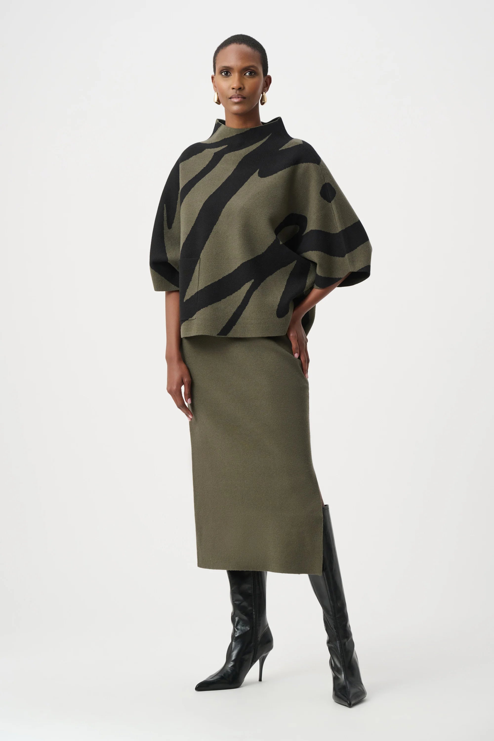 Abstract Jacquard Funnel Sweater