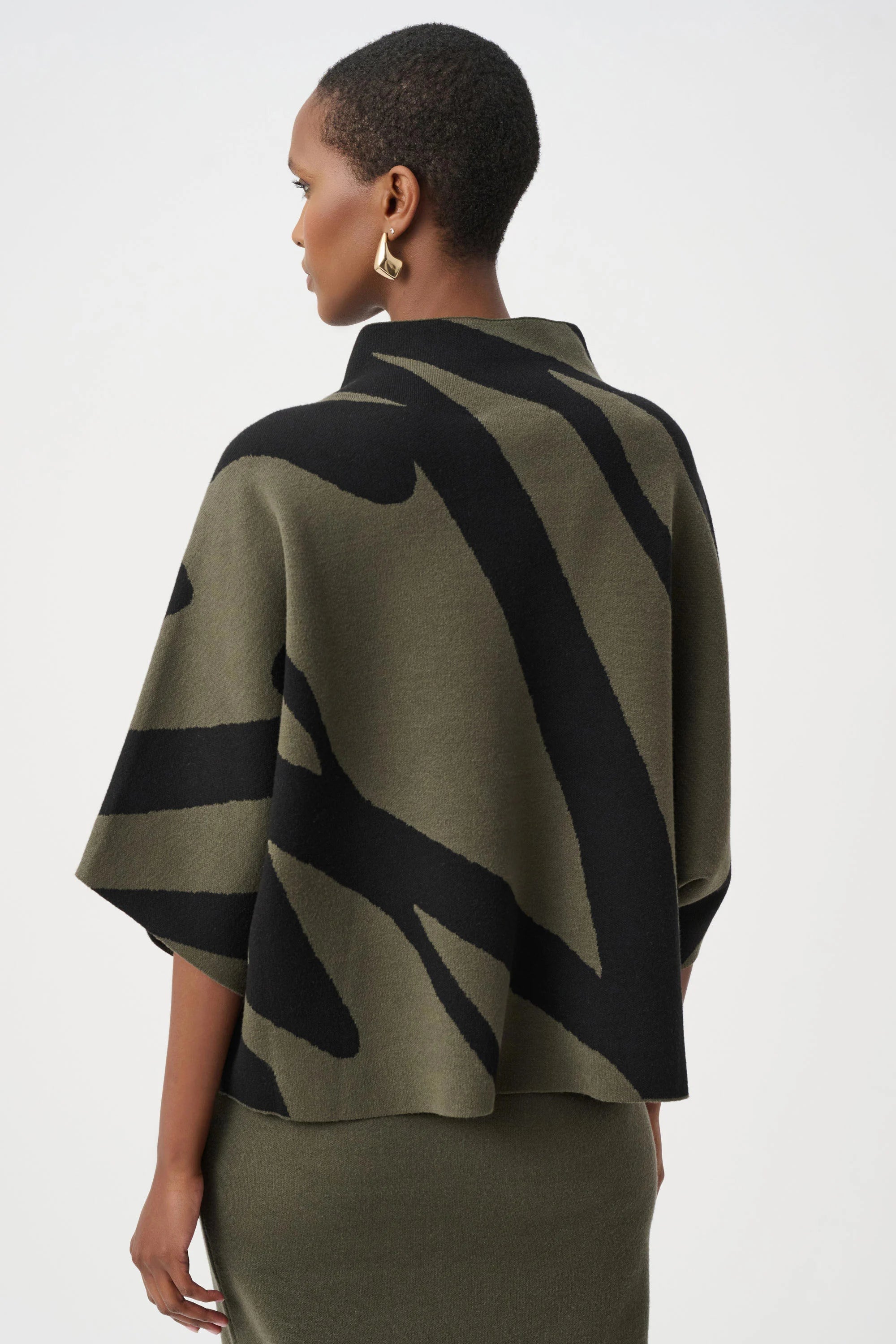 Abstract Jacquard Funnel Sweater