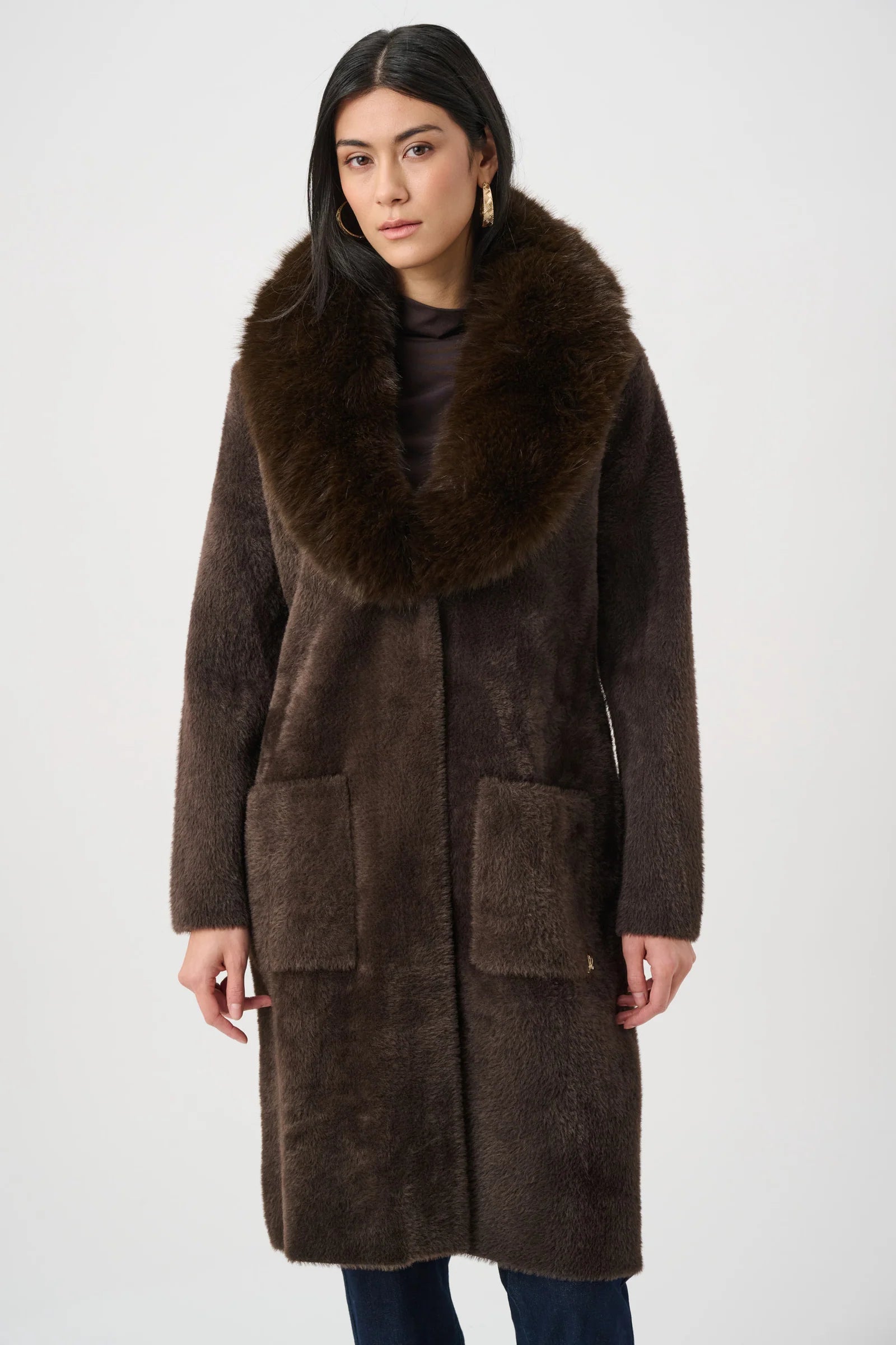 Detachable Faux-Fur Shawl Collar Coat