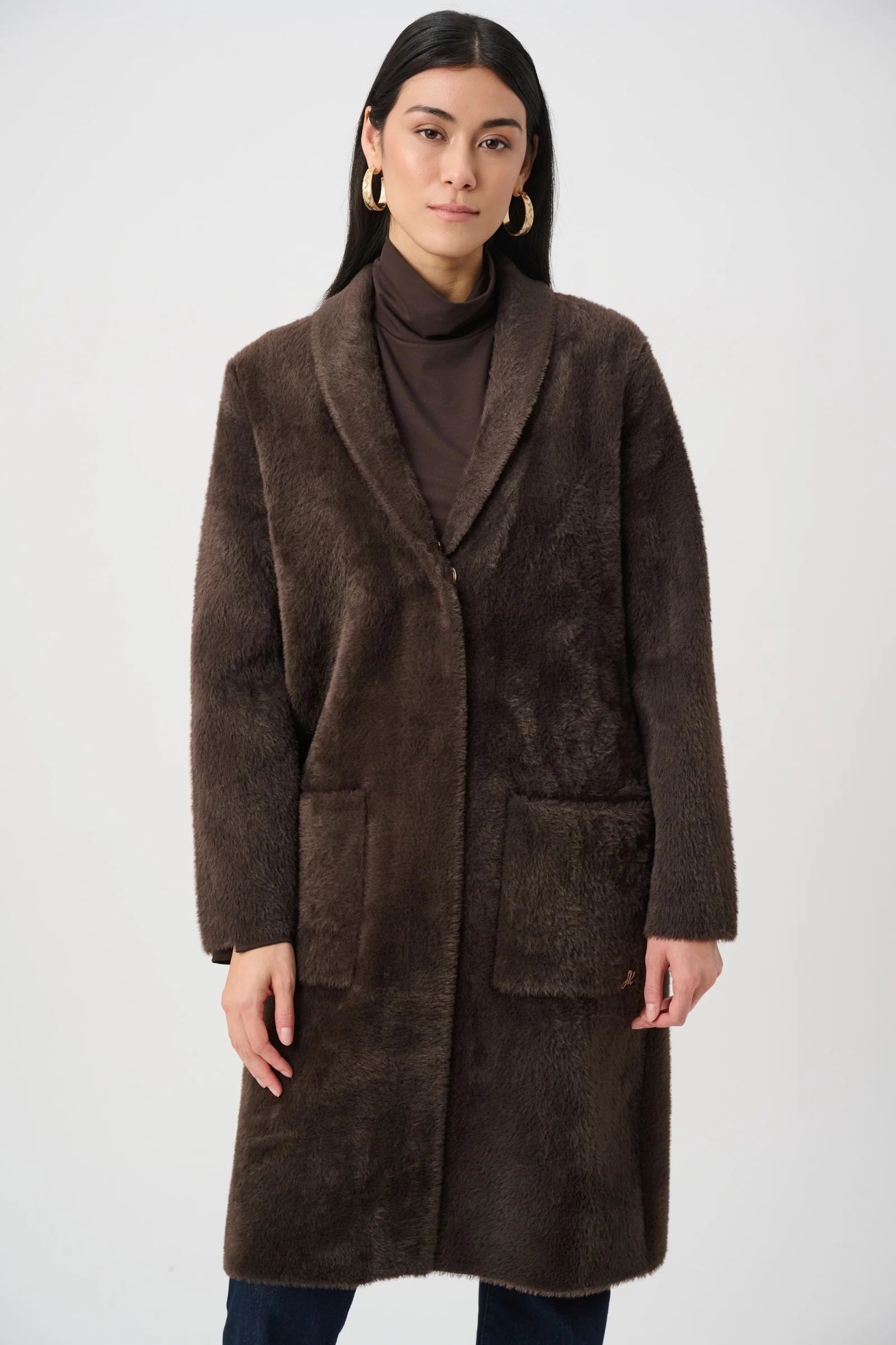 Detachable Faux-Fur Shawl Collar Coat