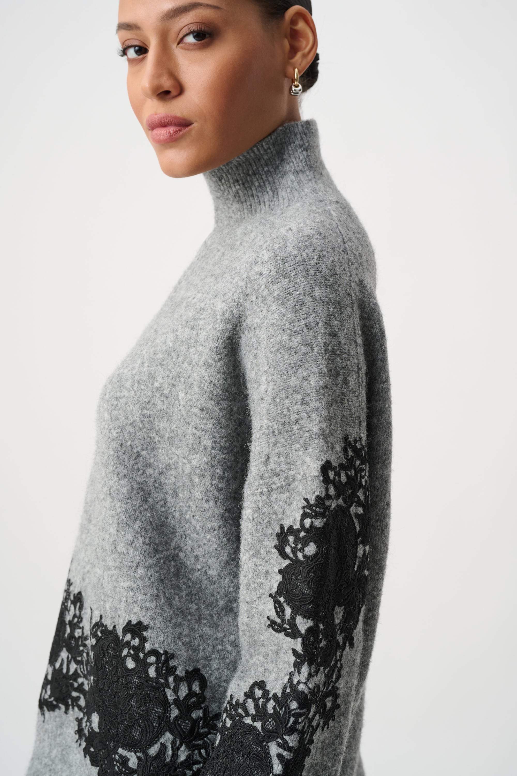 Lace Applique Mock Neck Sweater