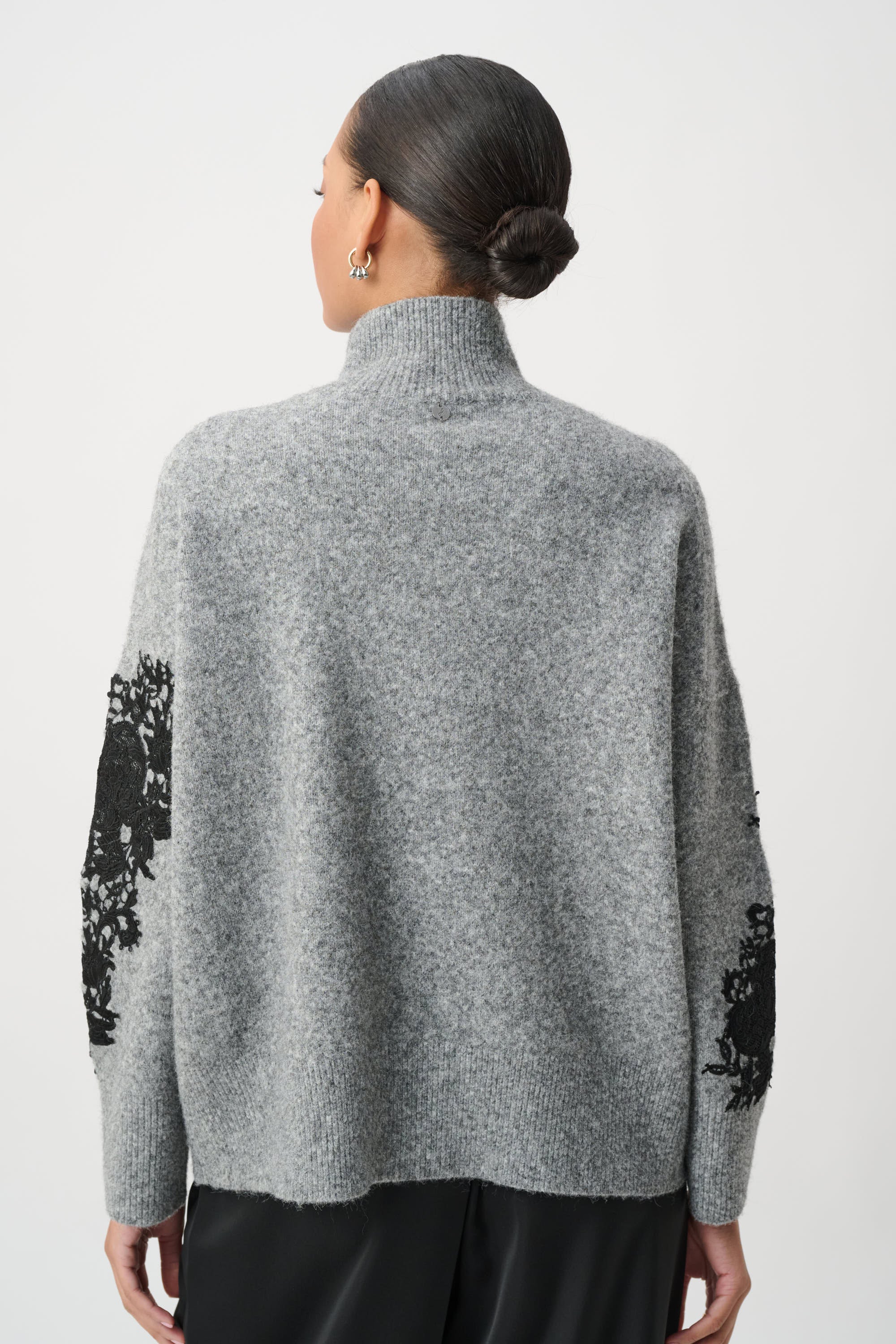 Lace Applique Mock Neck Sweater