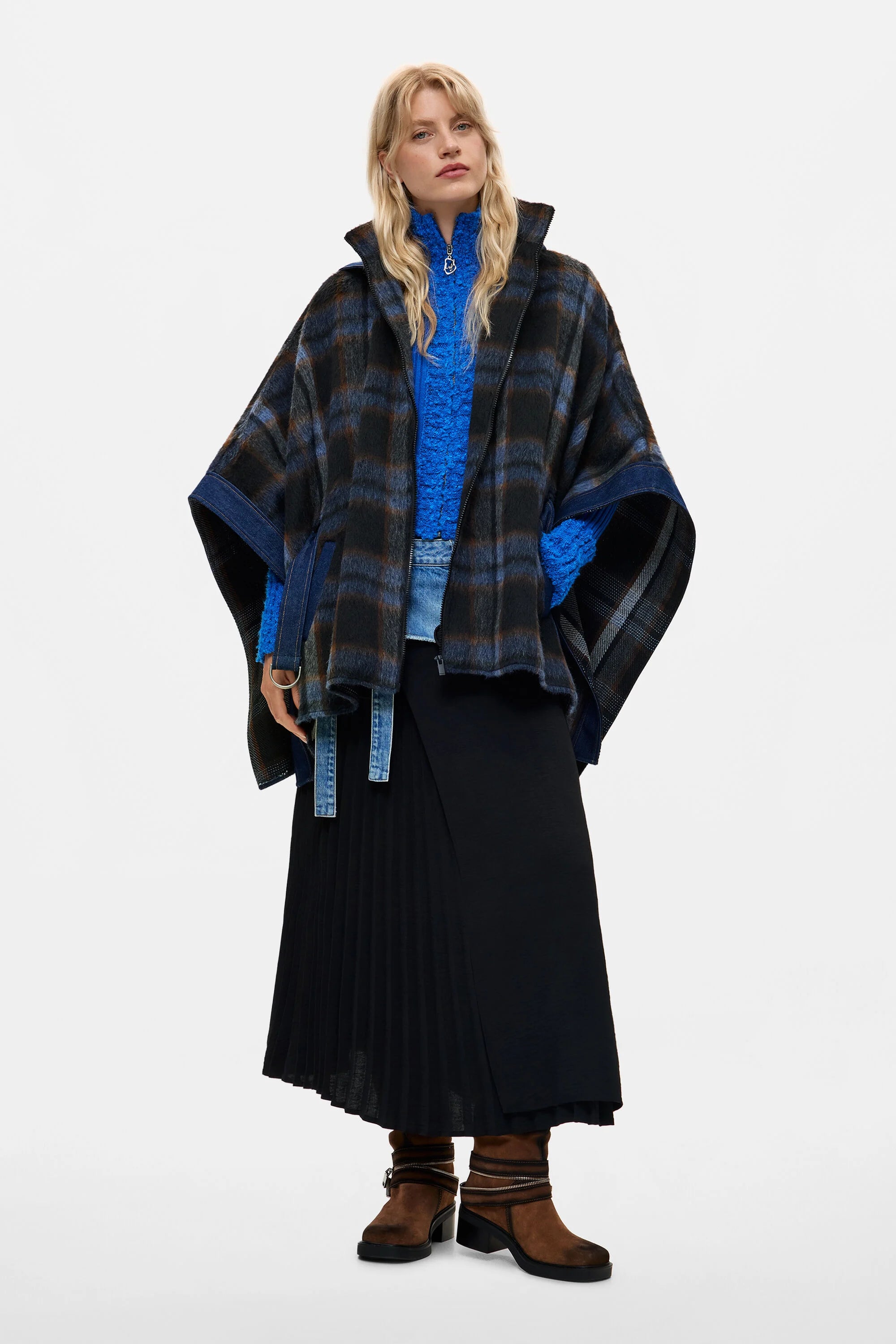 Plaid Denim Poncho
