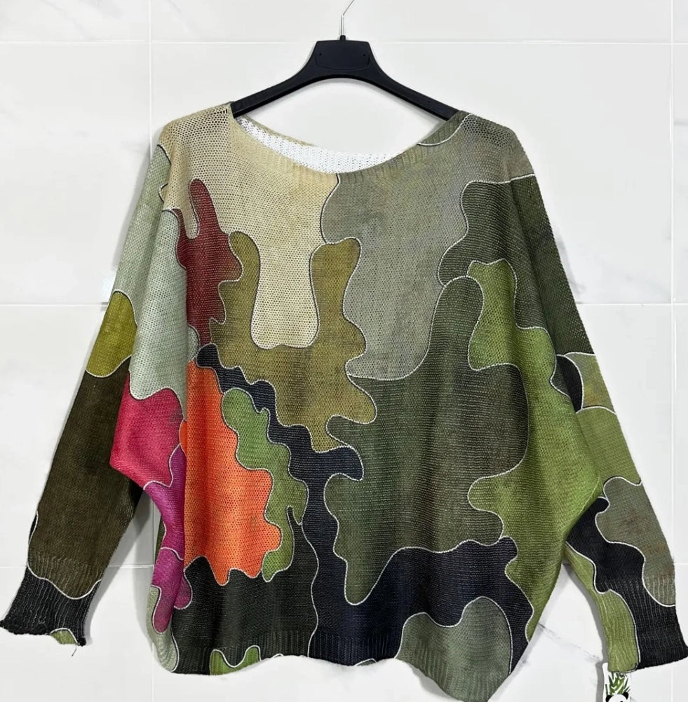 Camo Style Printed Sweater