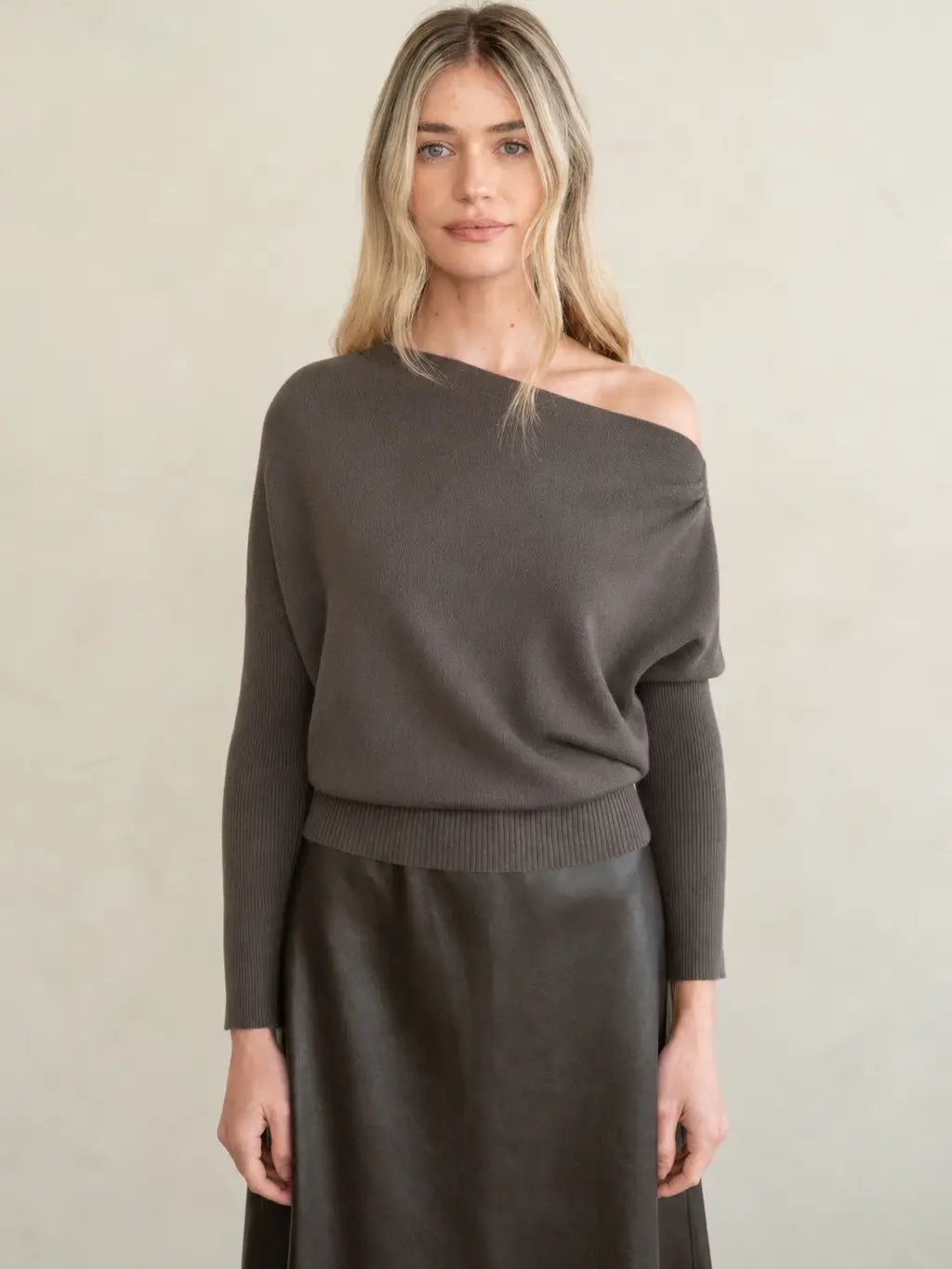 Asian Asymmetric Neck Knit Top