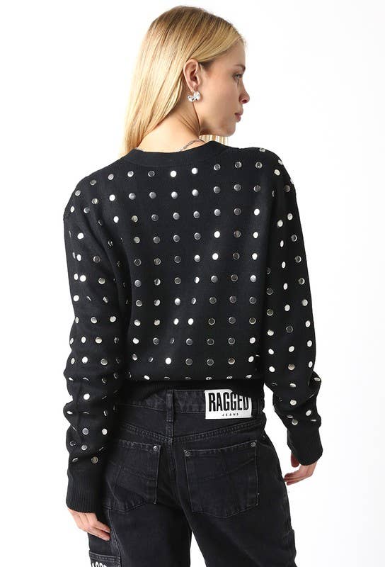 Kayla Studded Knit Cardigan: Black