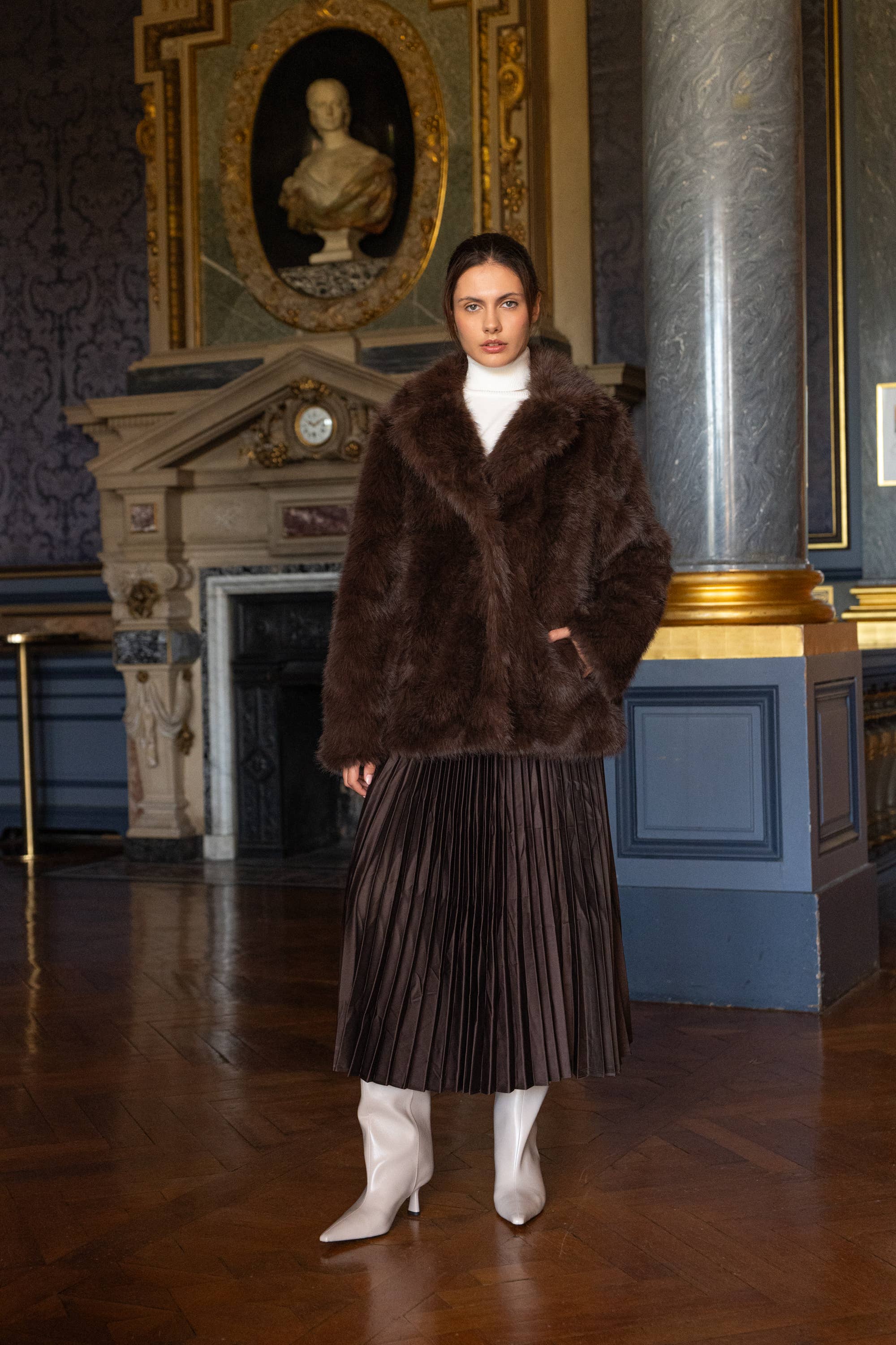 Rosali Solid Satin Pleated Skirt