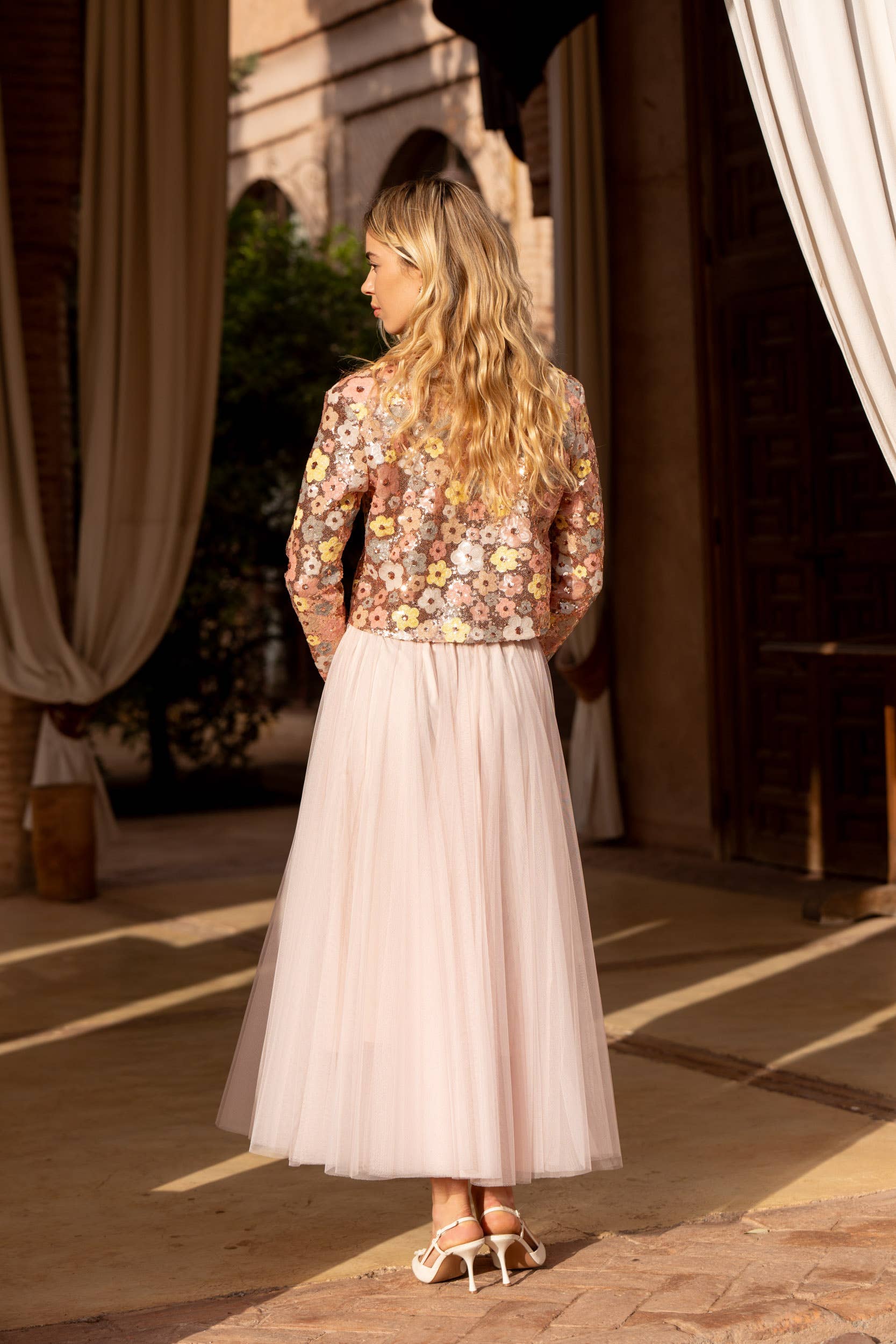 Rose Multicolored Floral Pattern Sequin Jacket