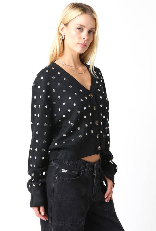 Kayla Studded Knit Cardigan: Black