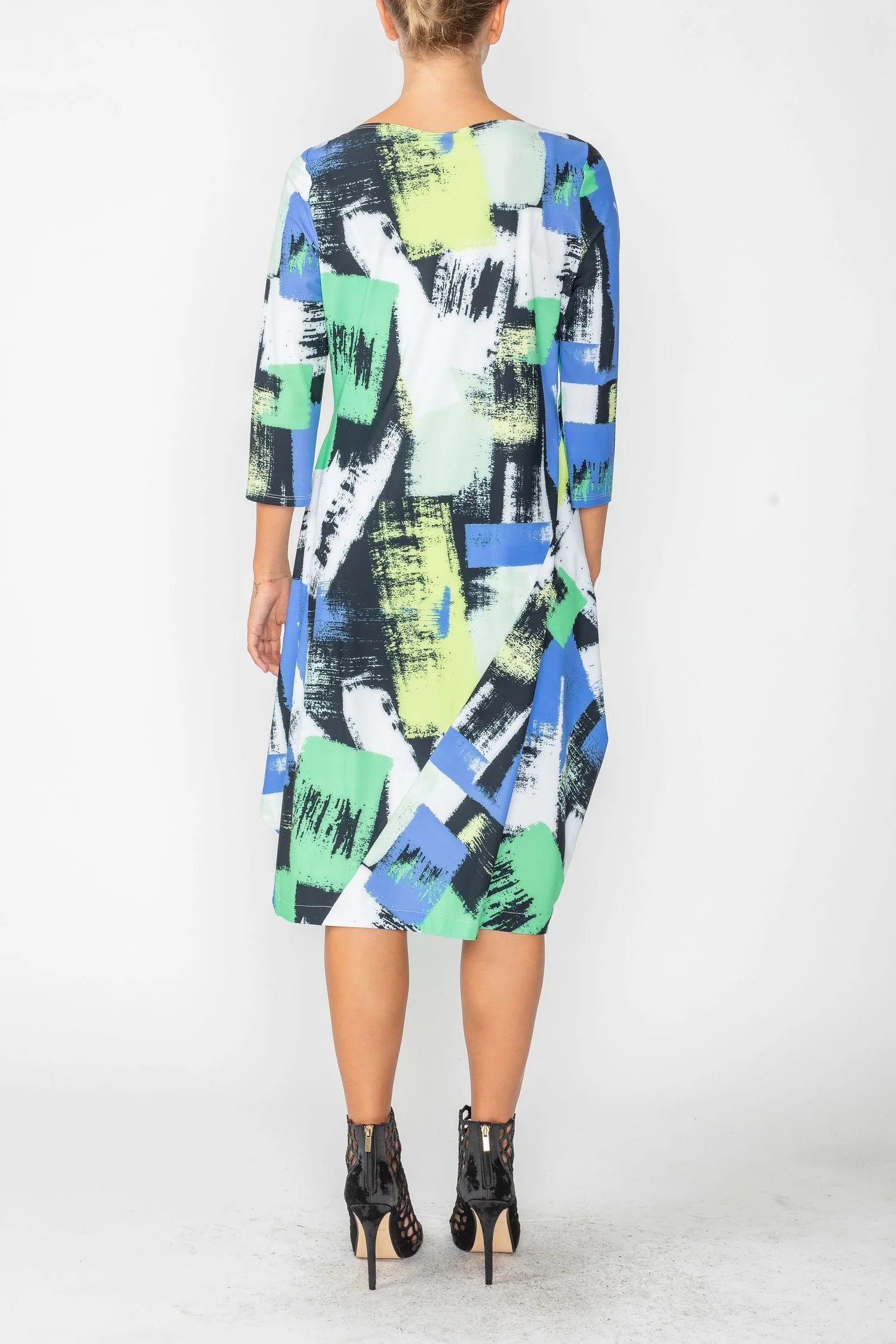 Green Boat-Neck Asymmetrical Dress