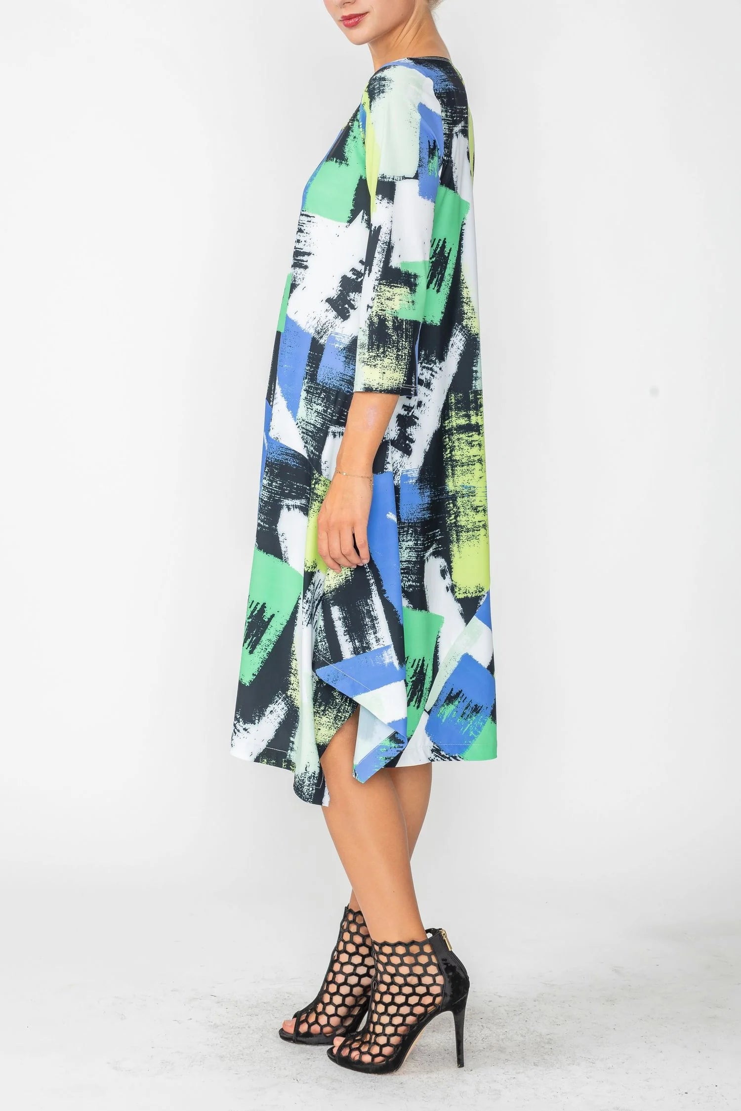 Green Boat-Neck Asymmetrical Dress