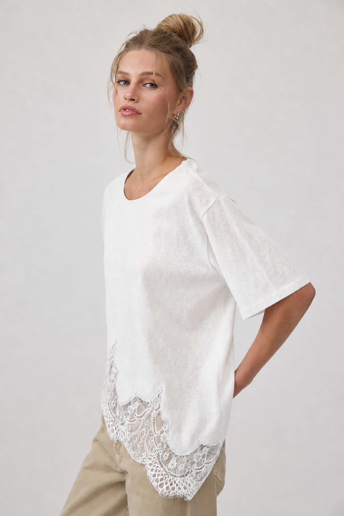Kiara Slub Knit Lace Hem Tee