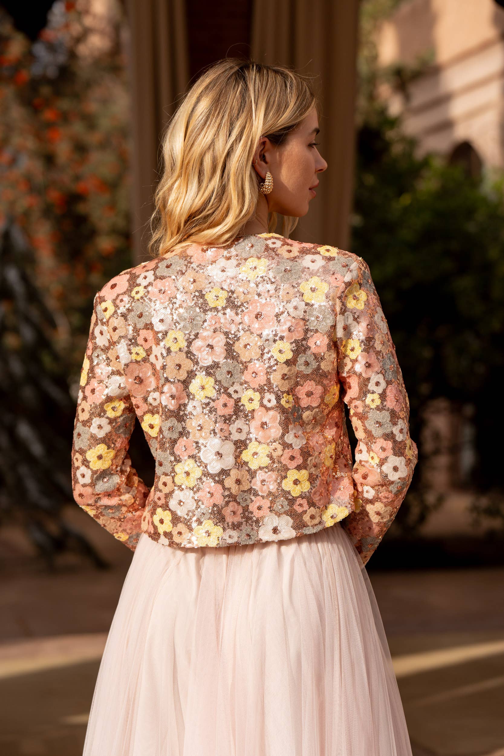 Rose Multicolored Floral Pattern Sequin Jacket