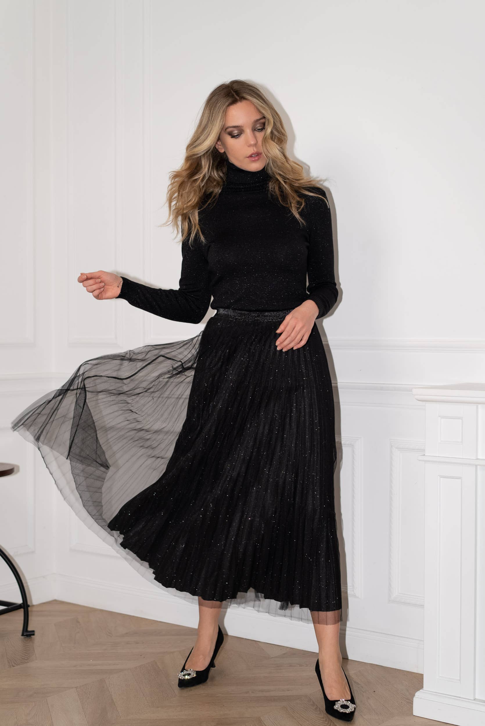 Melly Shiny Pleated Tulle Skirt