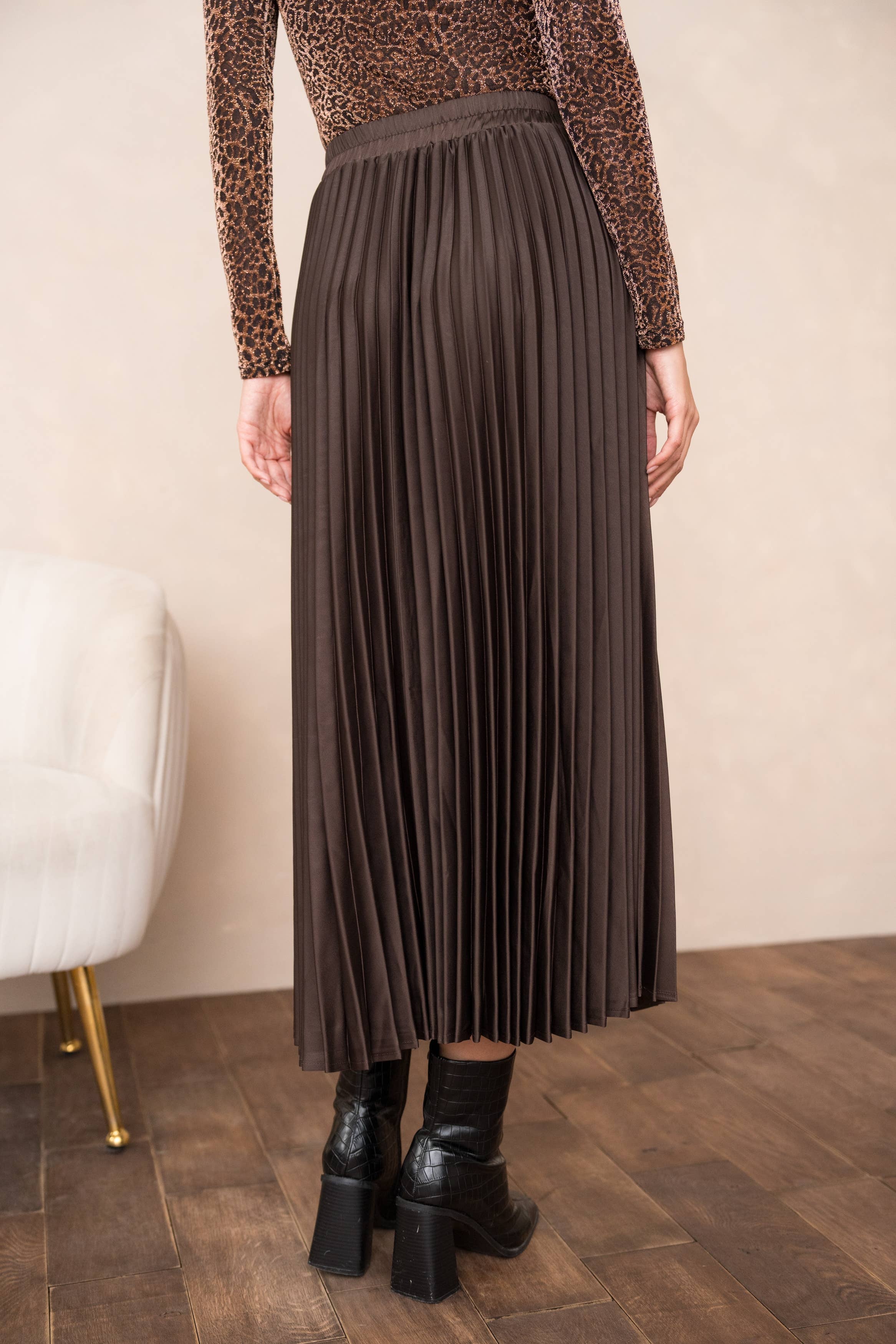 Rosali Solid Satin Pleated Skirt