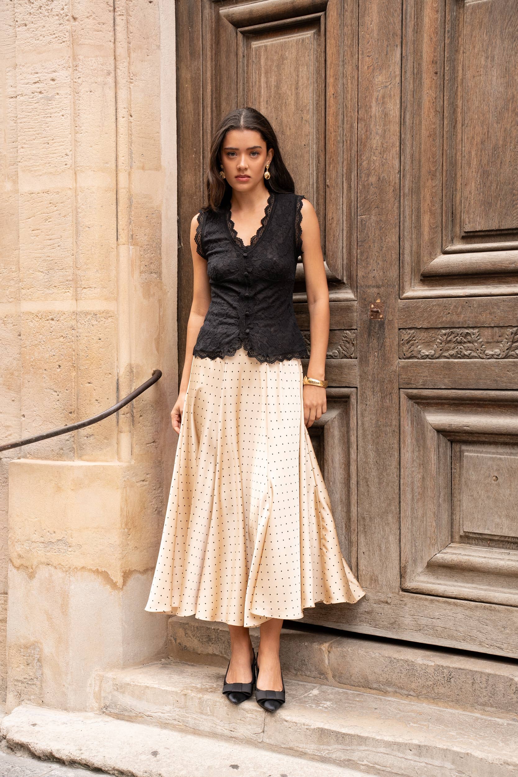 Valentine Satin Polka Dot Skirt