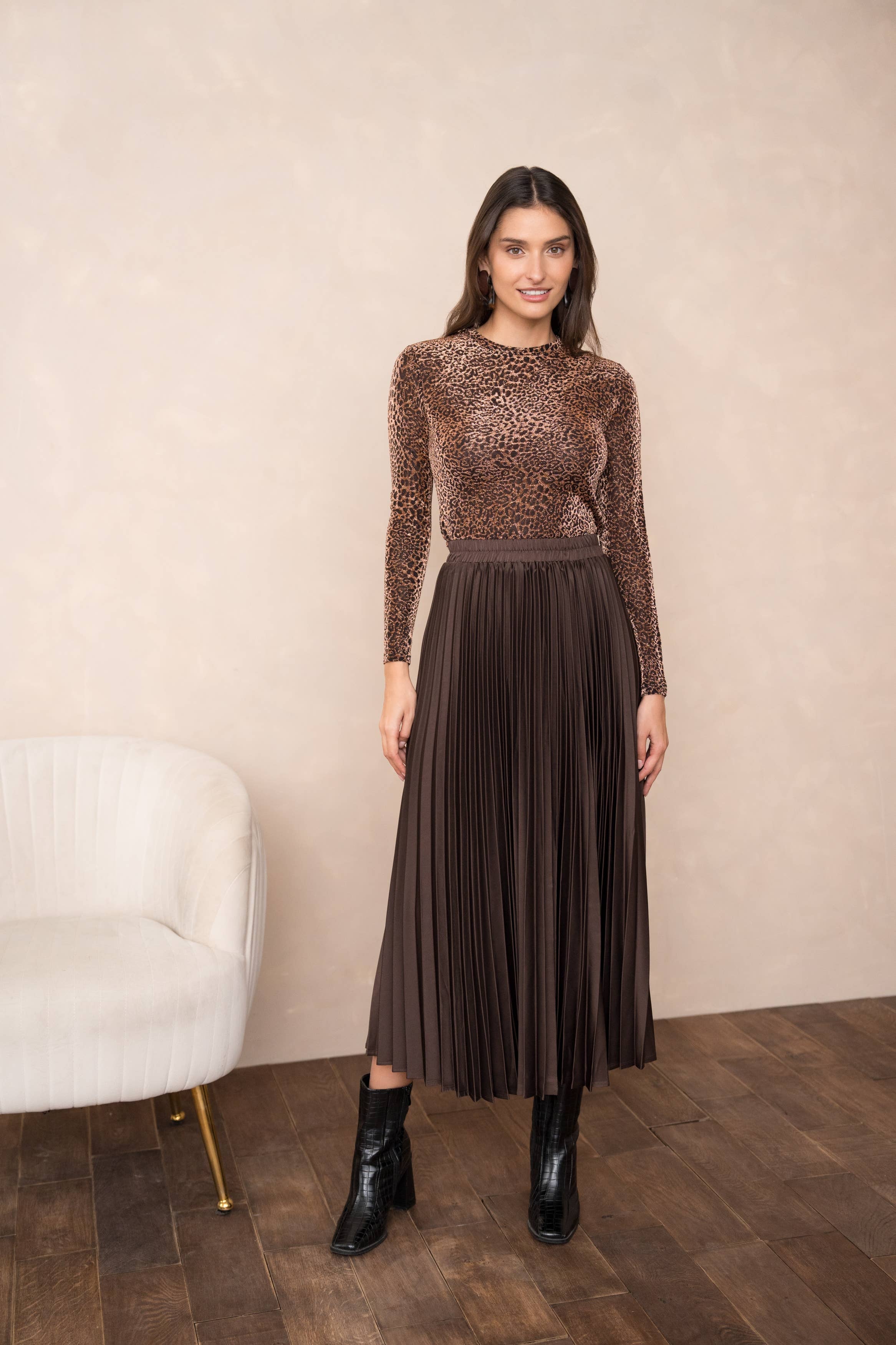 Rosali Solid Satin Pleated Skirt